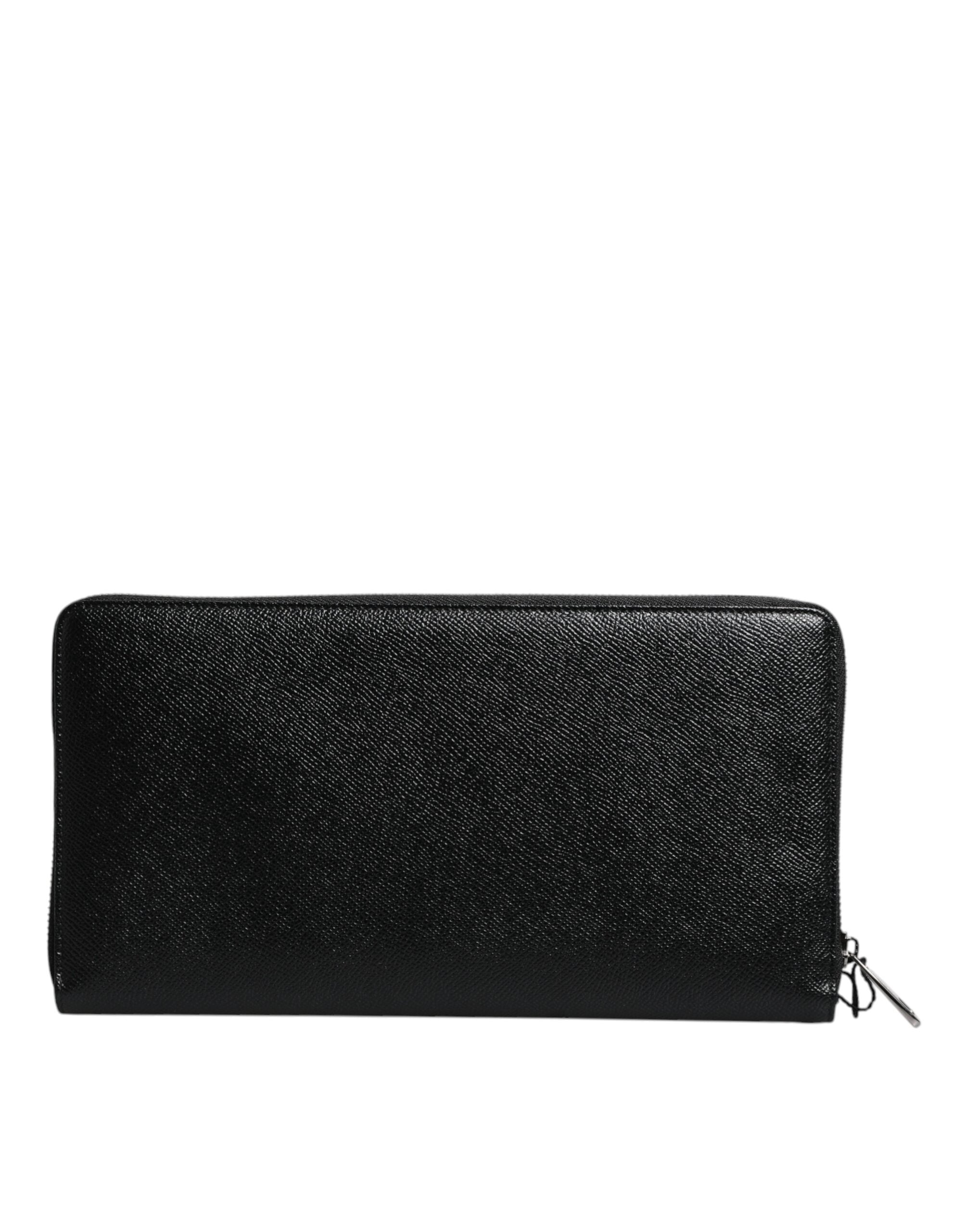 Portofel continental Dolce &amp; Gabbana din piele de vițel neagră cu logo și fermoar