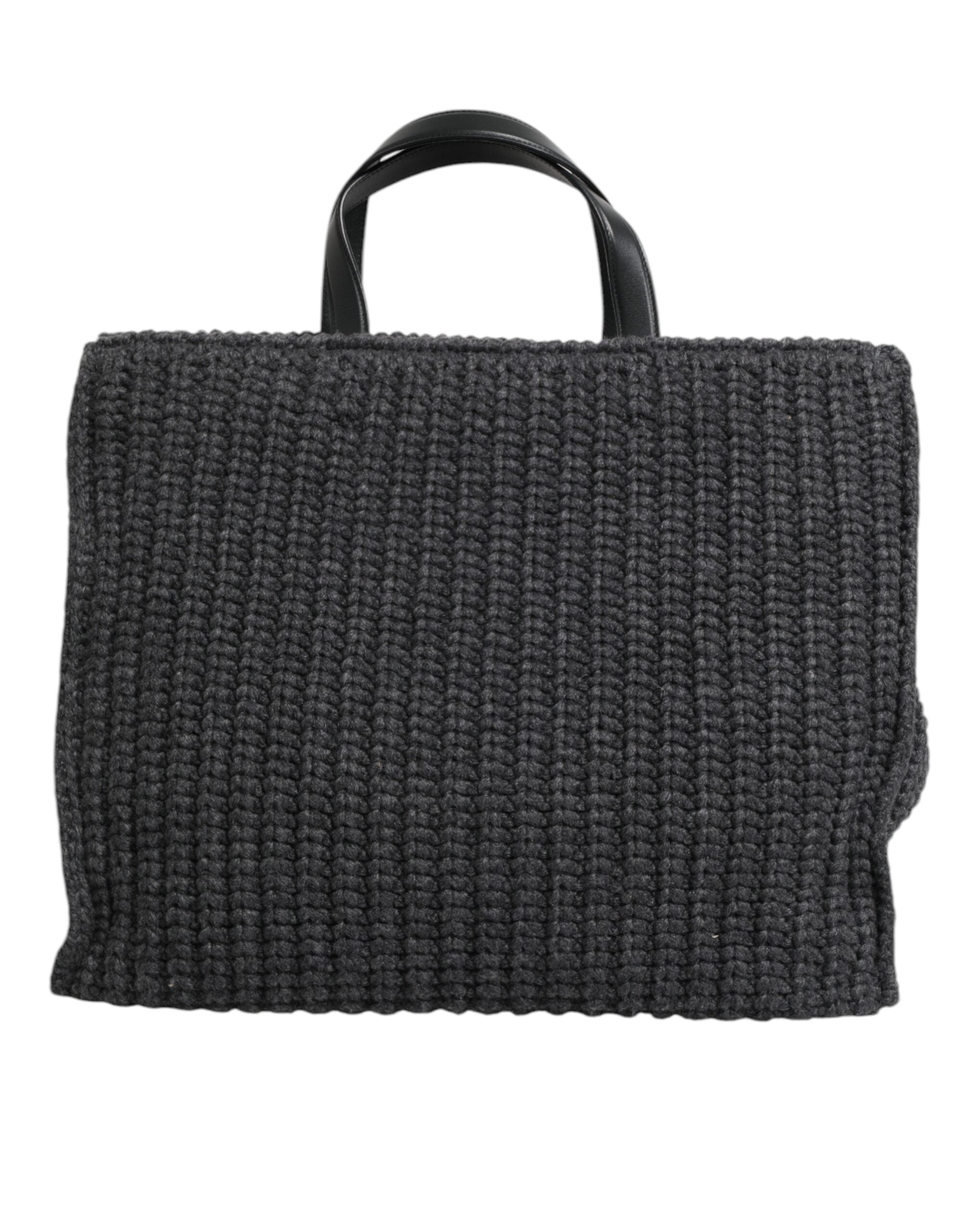 Geantă de umăr mare Dolce &amp; Gabbana, tricotată croșetată, neagră, cu logo DG