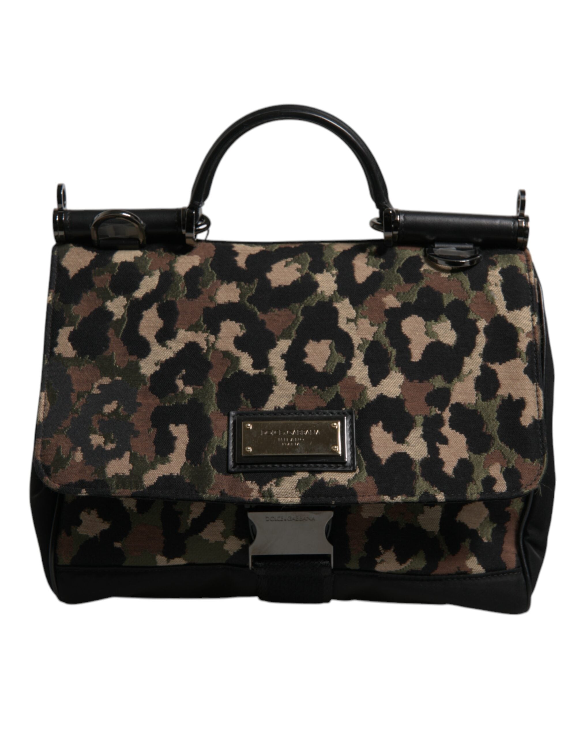 Geantă tote Dolce &amp; Gabbana Sicily din nailon lac cu imprimeu leopard maro