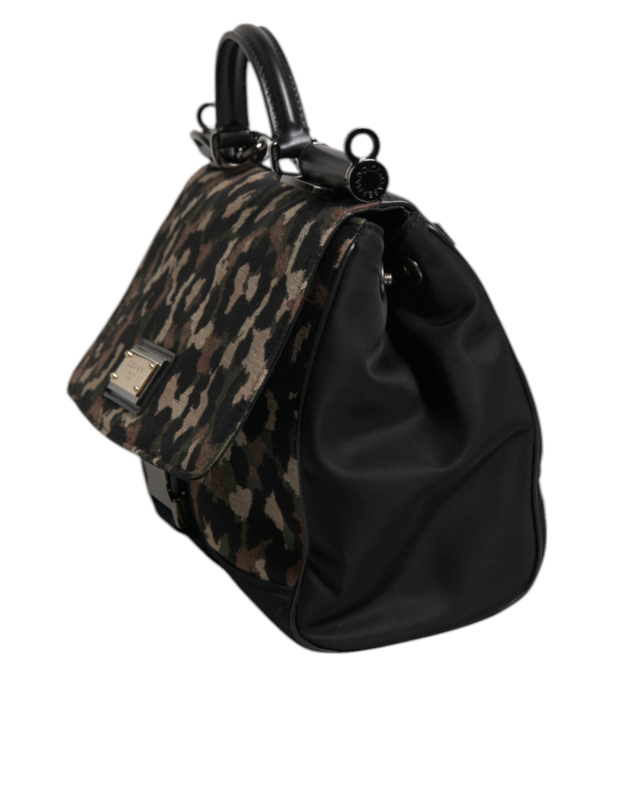 Geantă tote Dolce &amp; Gabbana Sicily din nailon lac cu imprimeu leopard maro