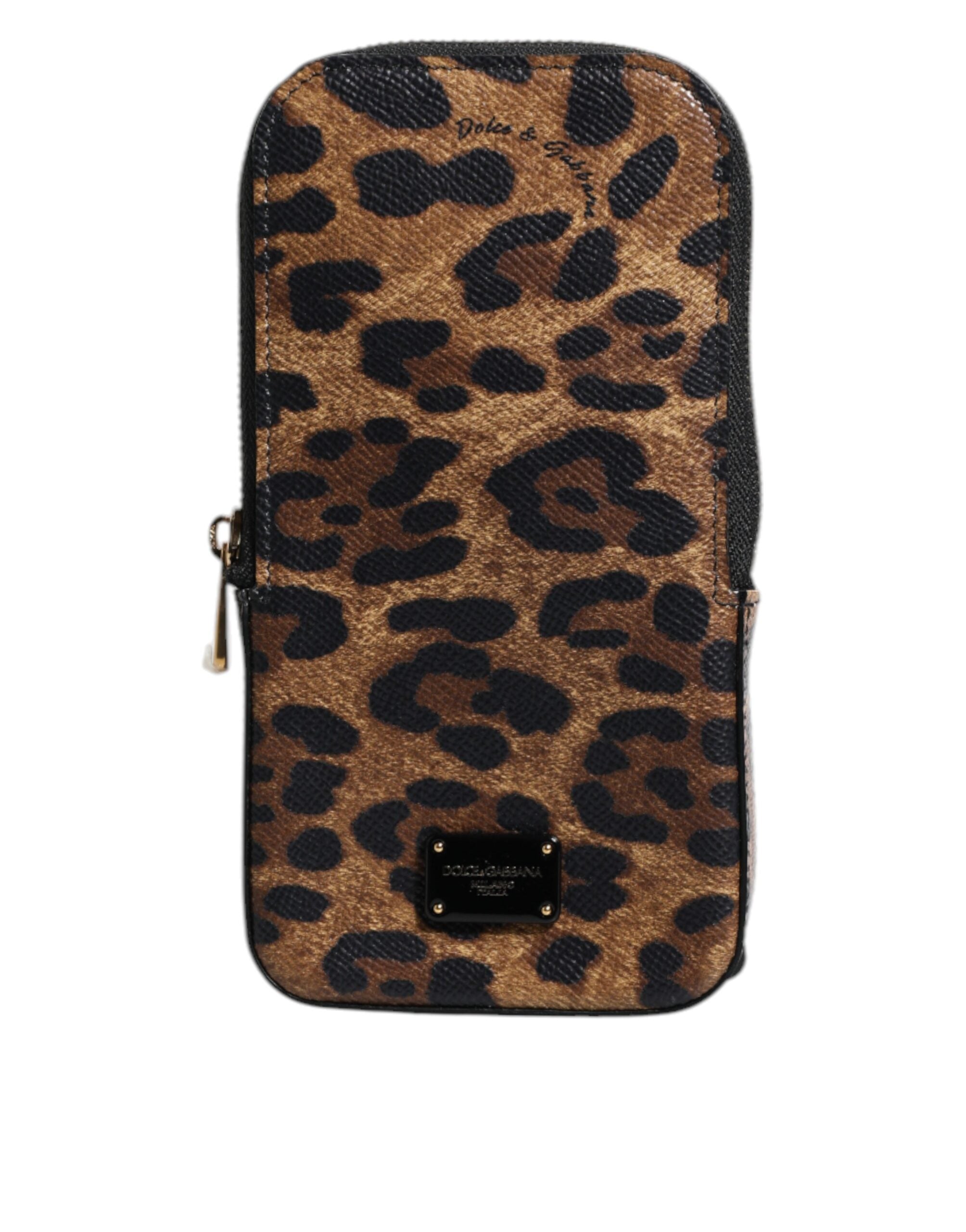 Portofel Dolce &amp; Gabbana maro cu imprimeu leopard Dauphine din piele cu fermoar