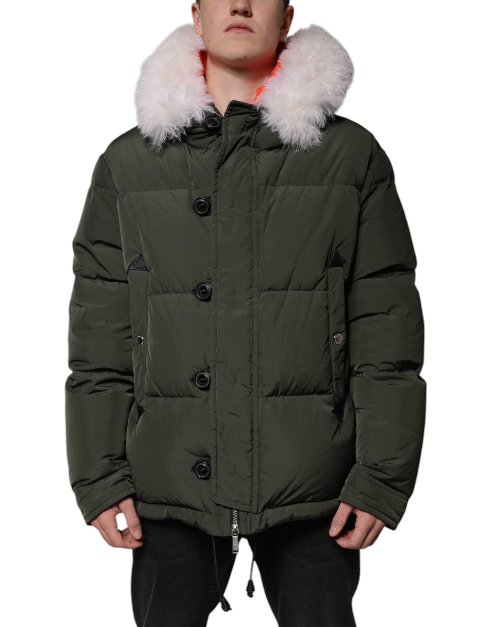Dsquared² Grüne, langärmlige Jacke aus Pelz und Lammfell mit Kapuze