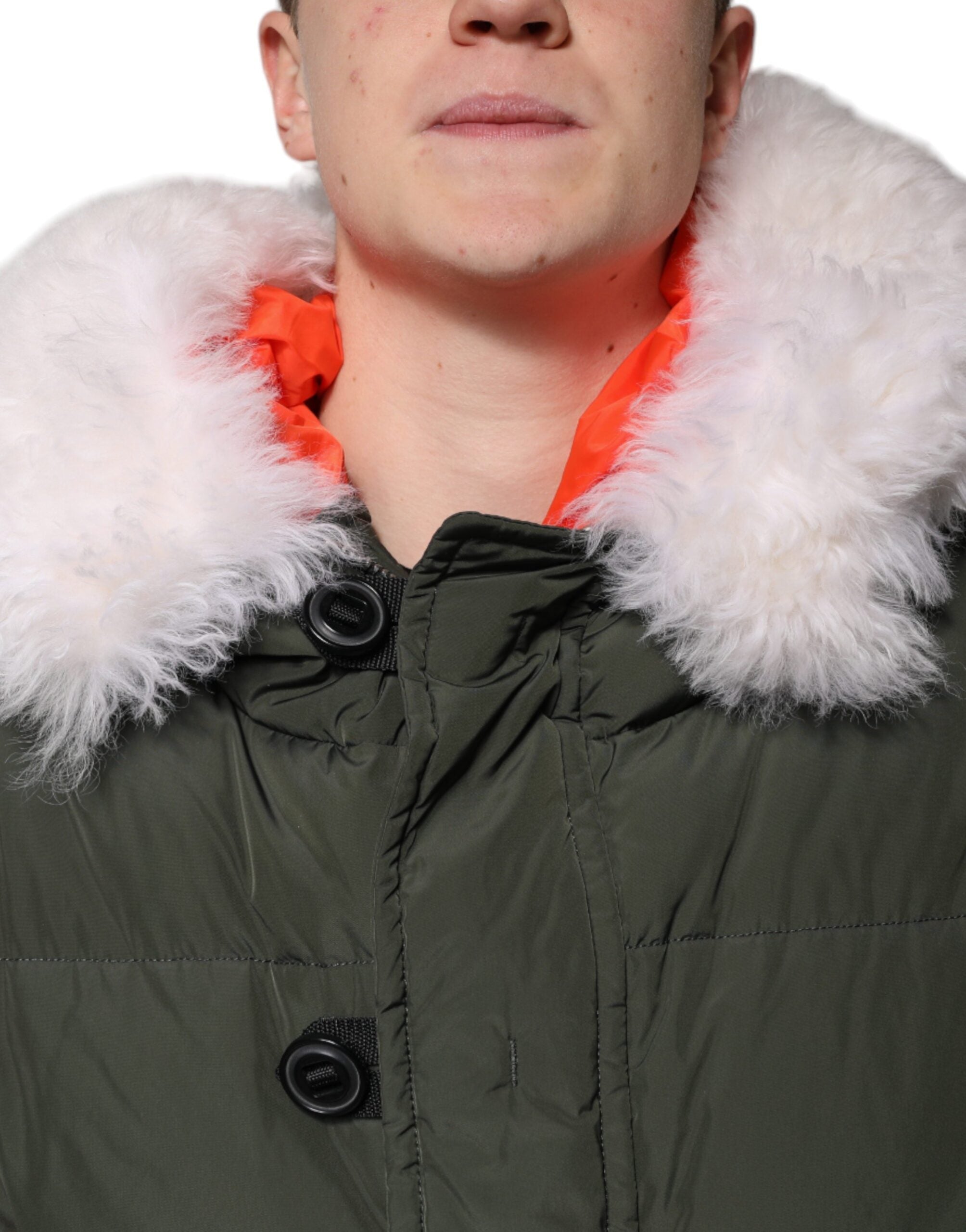 Jachetă Dsquared² verde cu glugă și mâneci lungi din blană de shearling