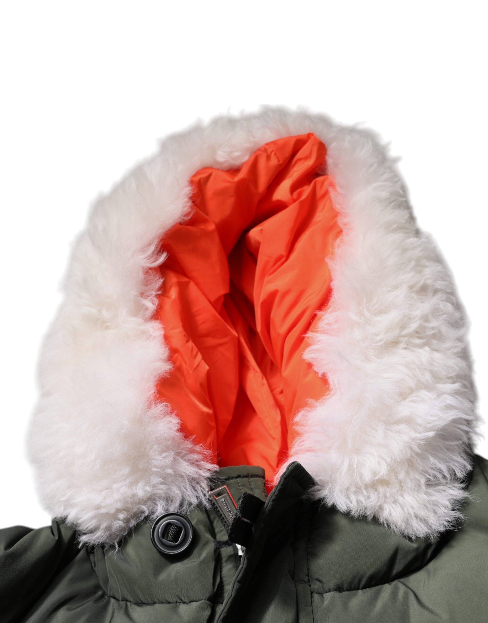 Jachetă Dsquared² verde cu glugă și mâneci lungi din blană de shearling
