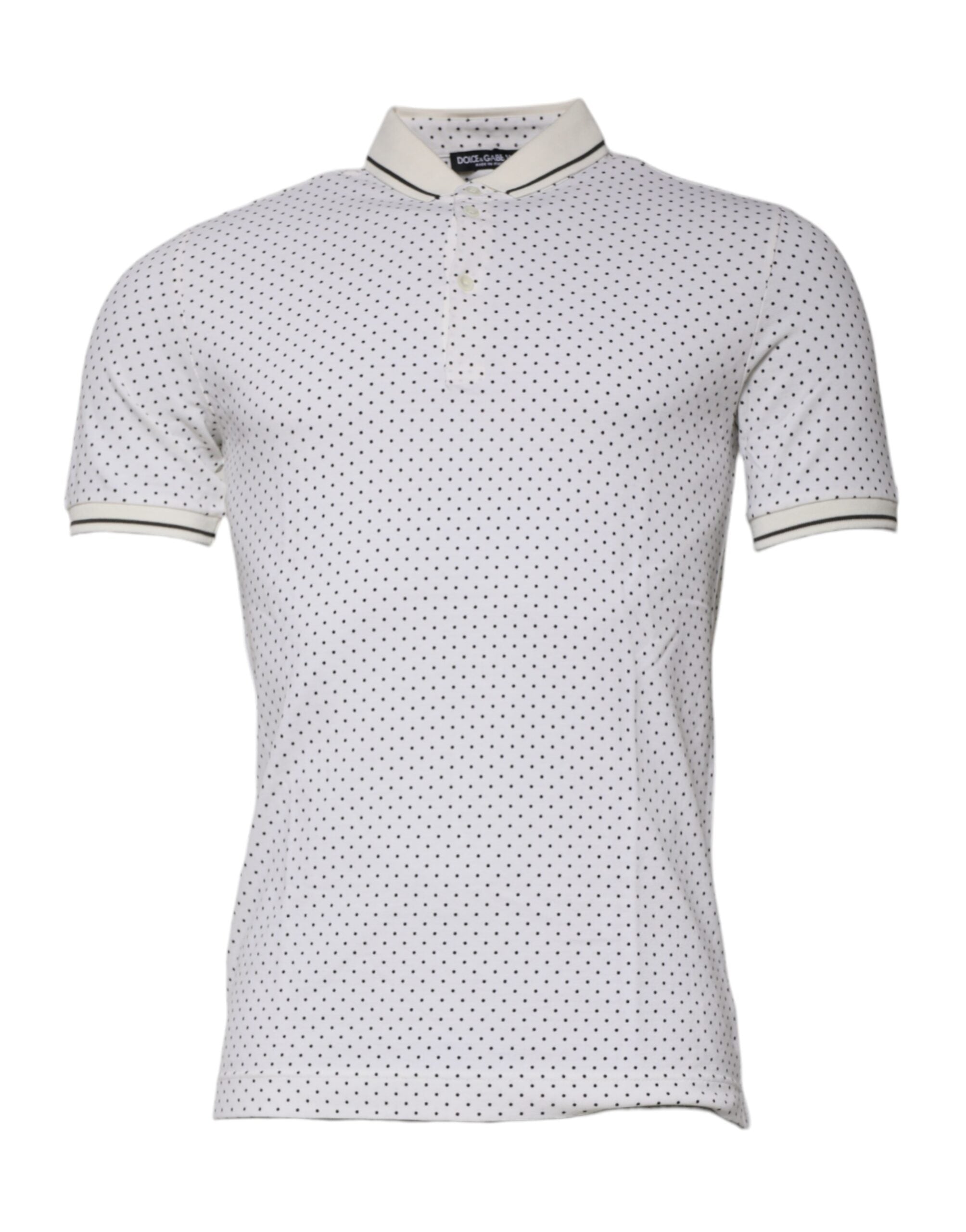 Dolce &amp; Gabbana – Weißes Poloshirt aus Baumwolle mit Kragen und gepunkteten Punkten