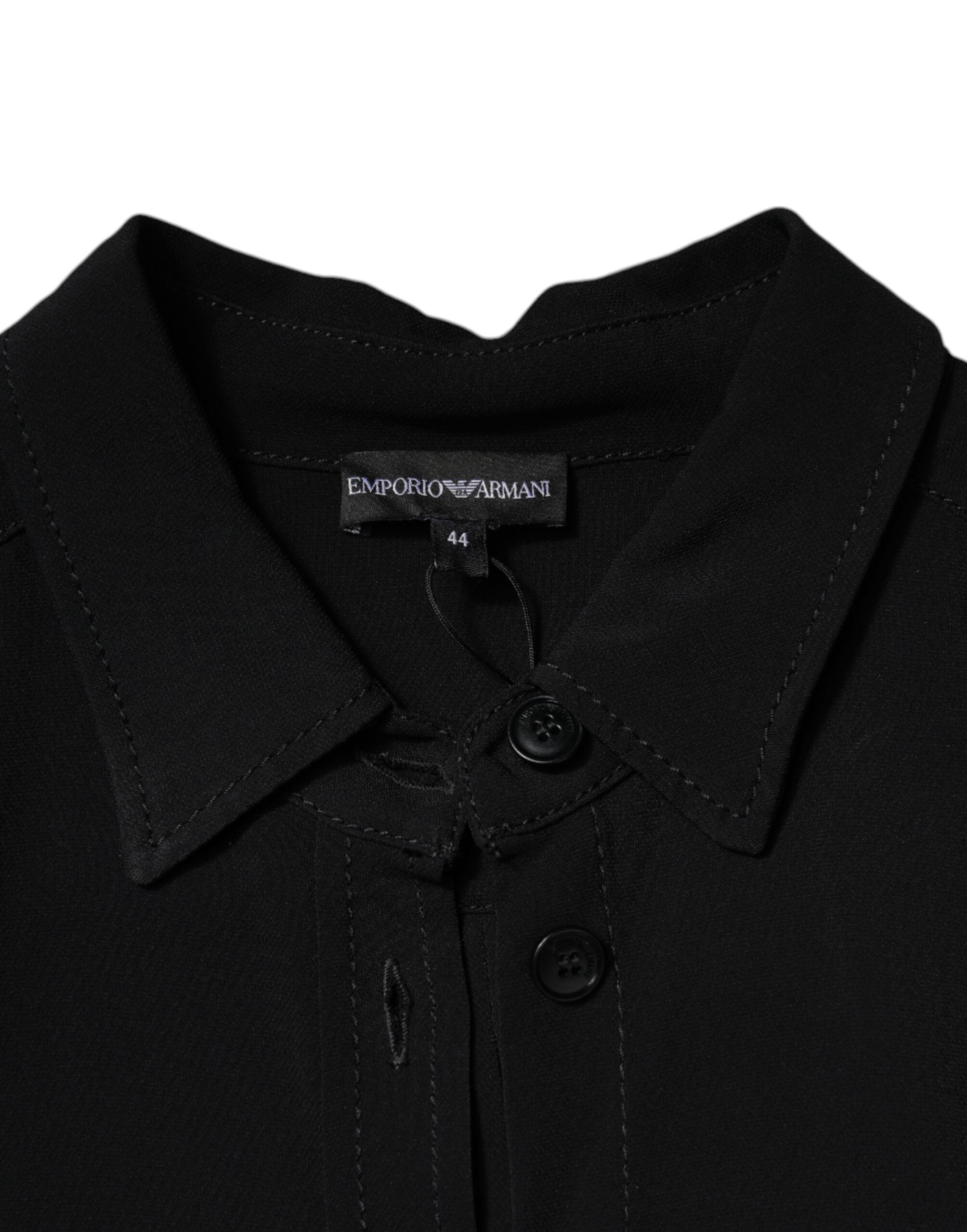 Rochie mini Emporio Armani neagră din viscoză, cu mâneci lungi, în formă de A