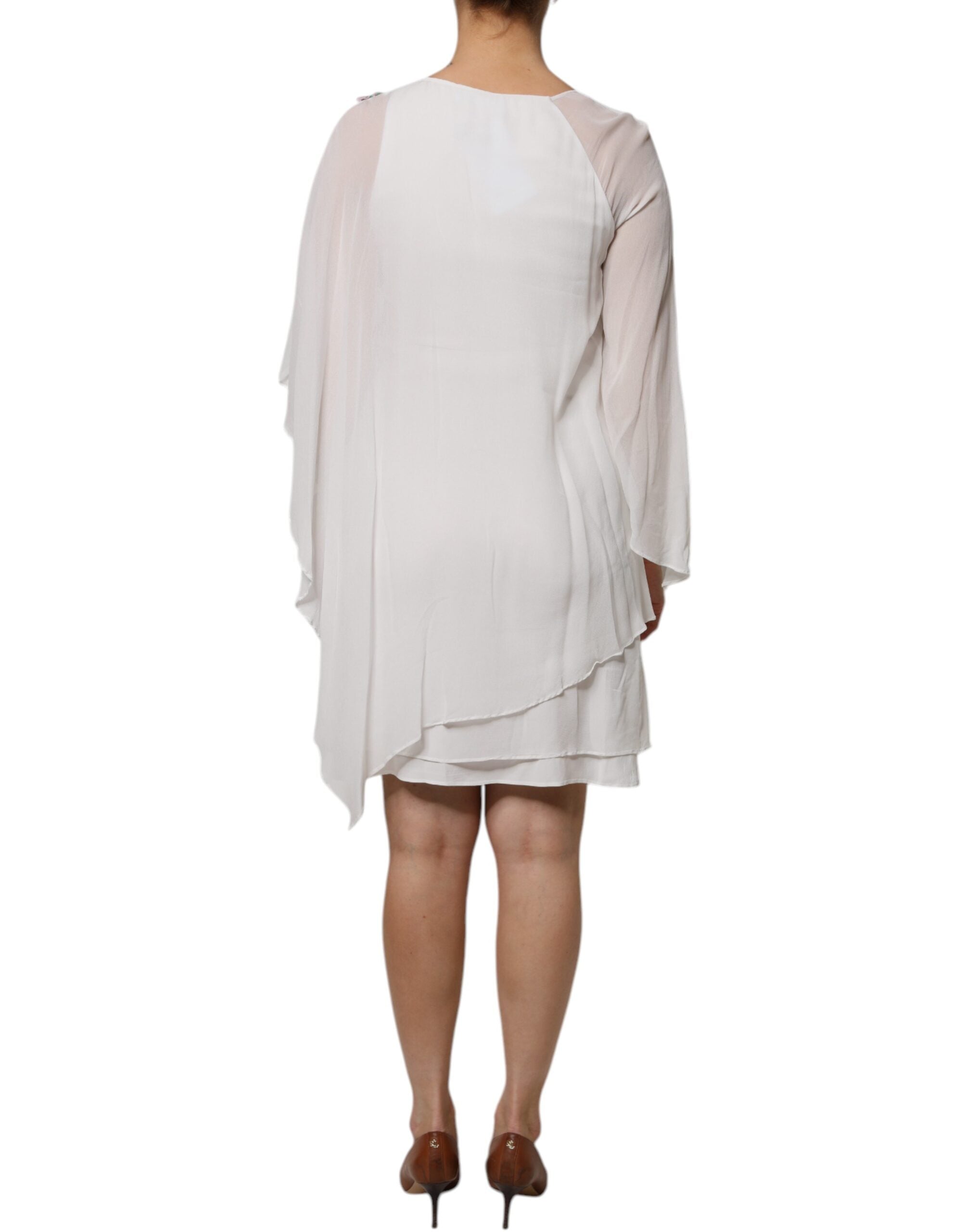 Rochie scurtă Blumarine albă cu broderie florală și șifon din viscoză