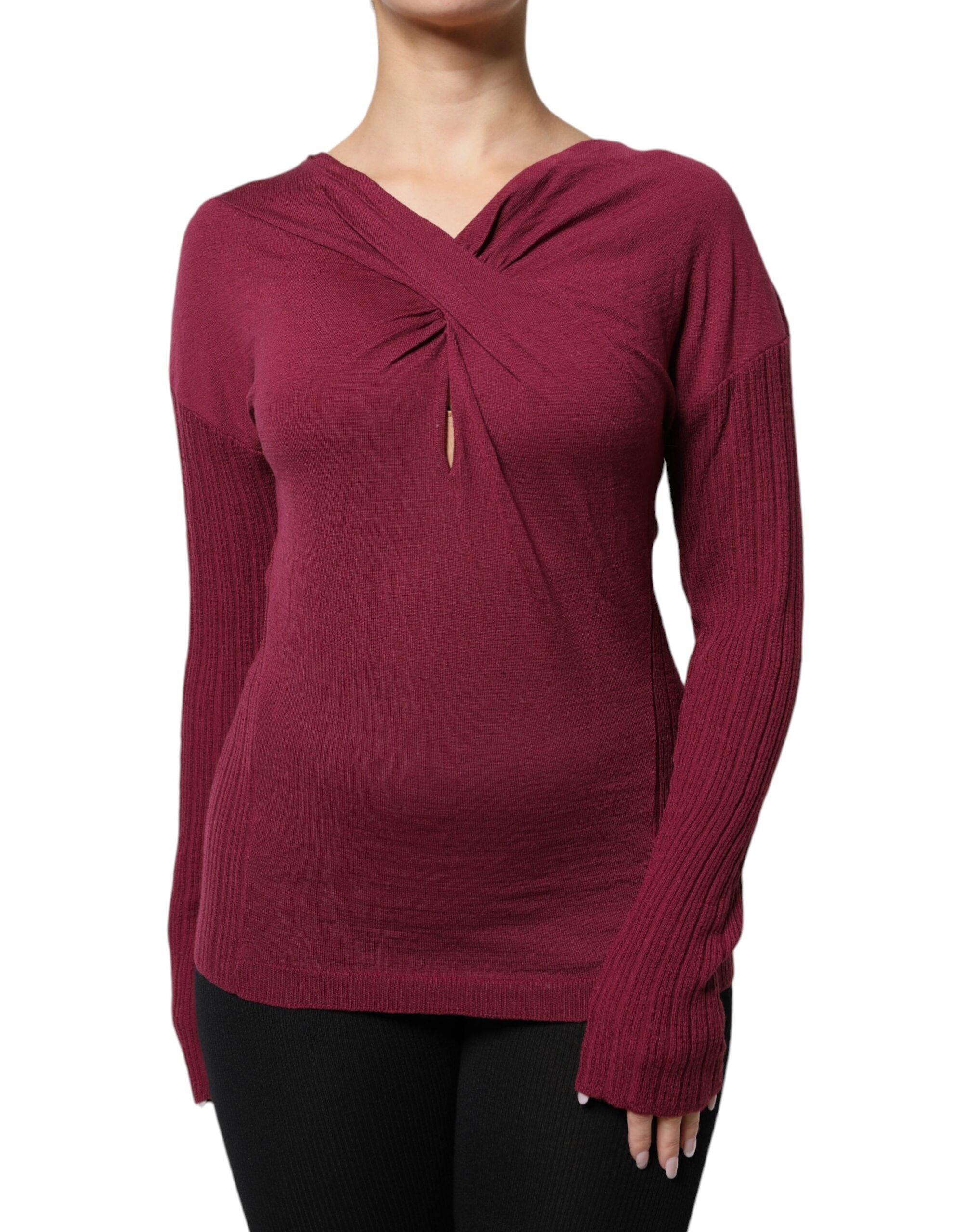 Roberto Cavalli Kastanienbrauner Pullover mit Schlüsselloch-Strickpullover