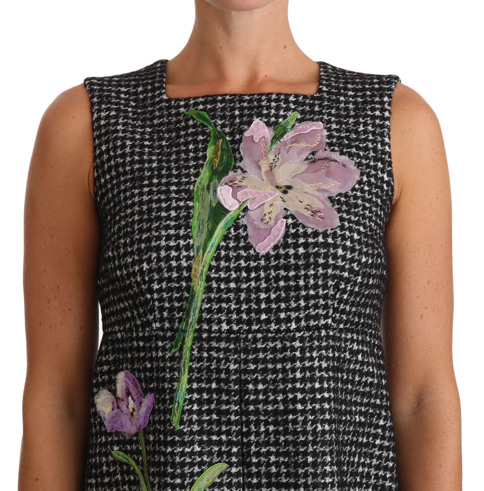Rochie scurtă Dolce &amp; Gabbana cu imprimeu floral Houndstooth și aplicații