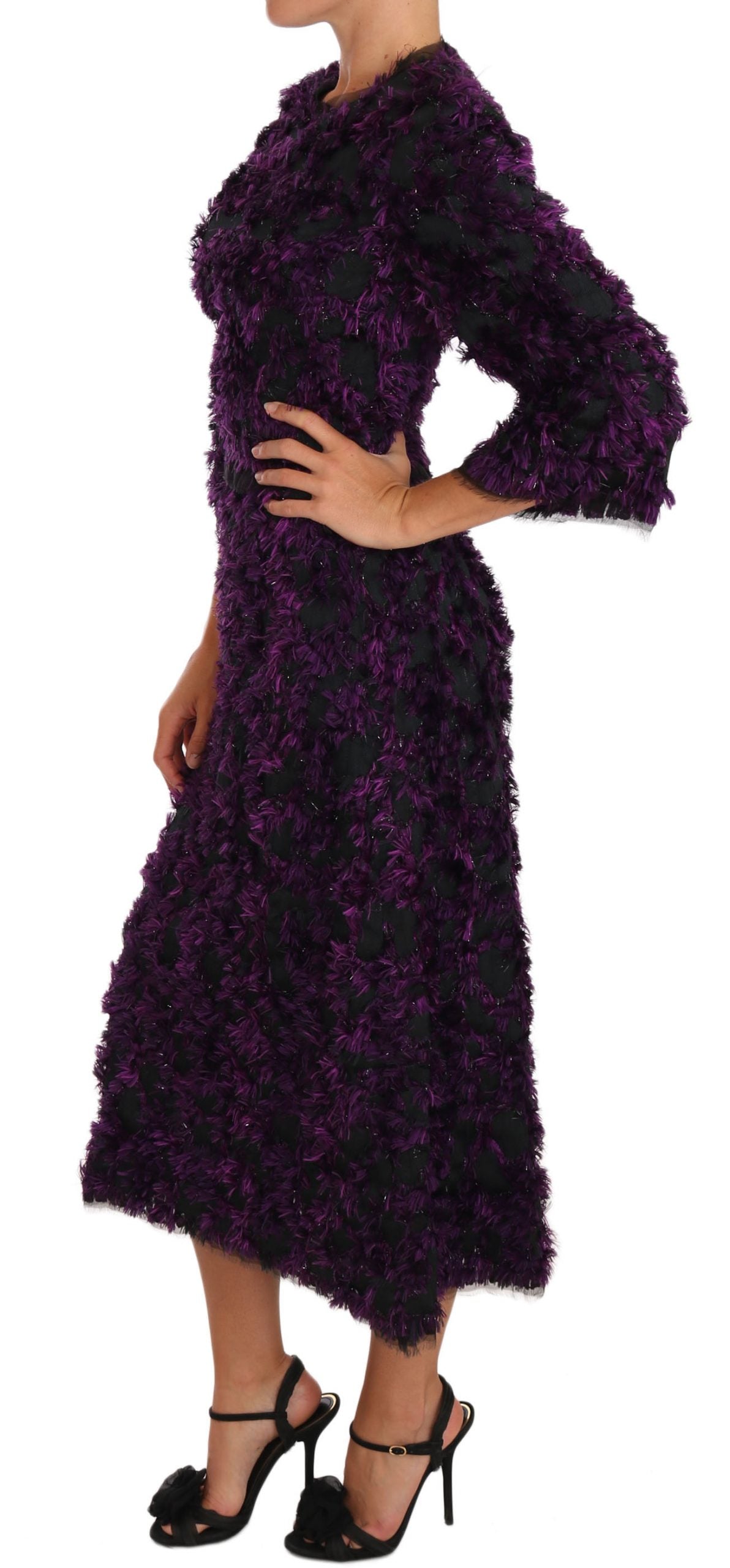 Dolce &amp; Gabbana Elegantes Etuikleid mit Fransen in Lila und Schwarz
