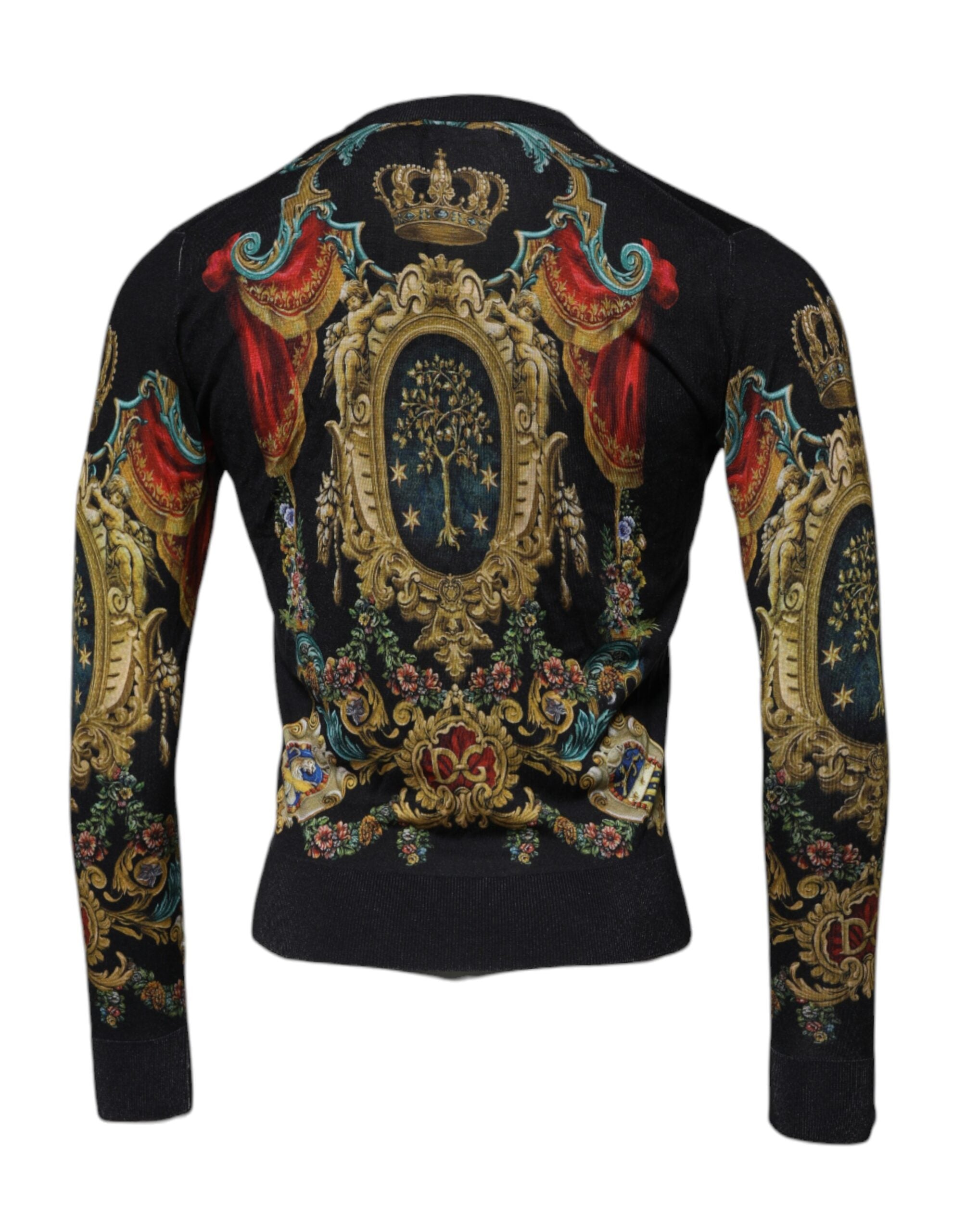 Pulover Dolce &amp; Gabbana cu guler rotund din mătase neagră Heraldic DG