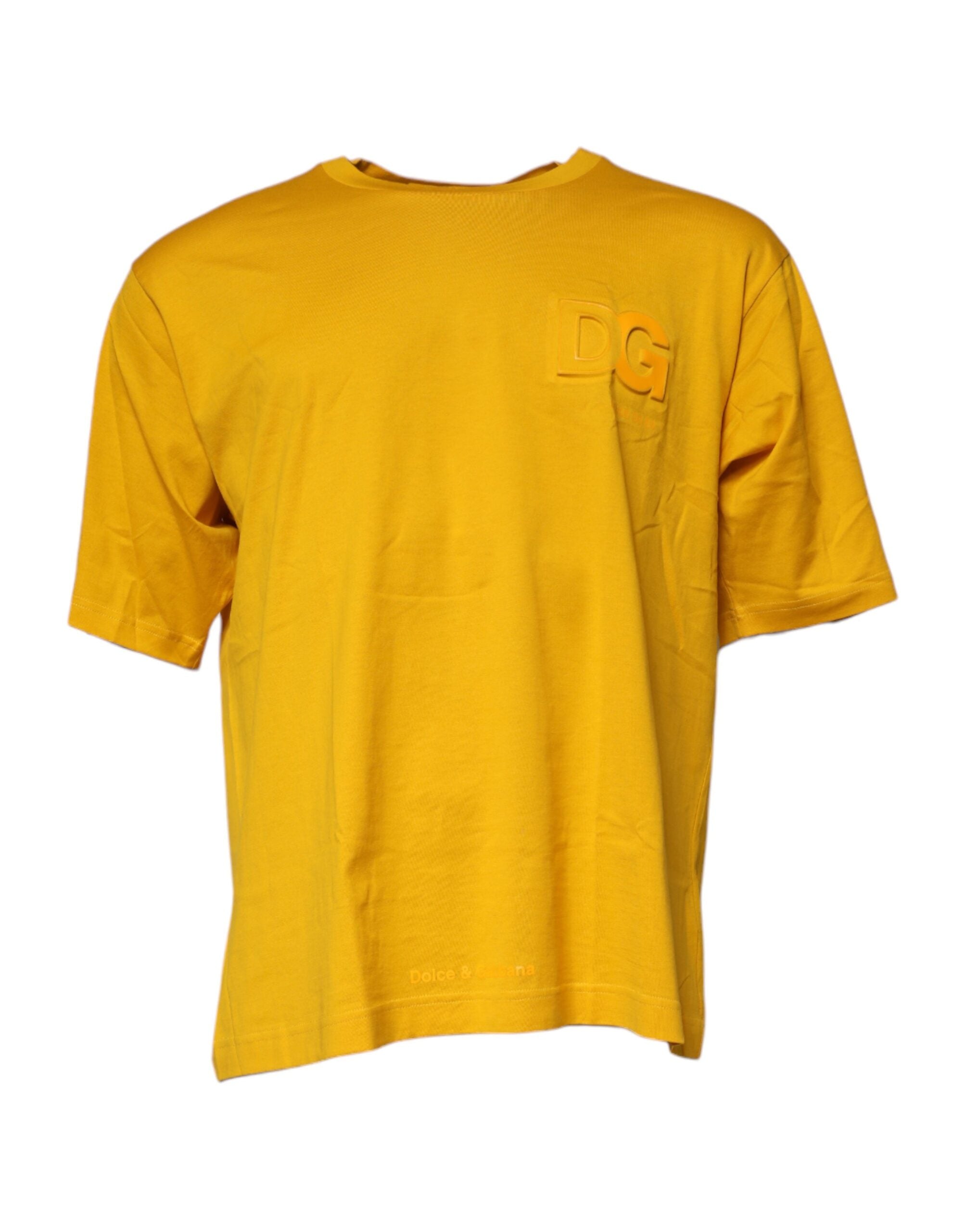Dolce &amp; Gabbana Dunkelgelbes Logo-Baumwoll-T-Shirt mit Rundhalsausschnitt für Herren