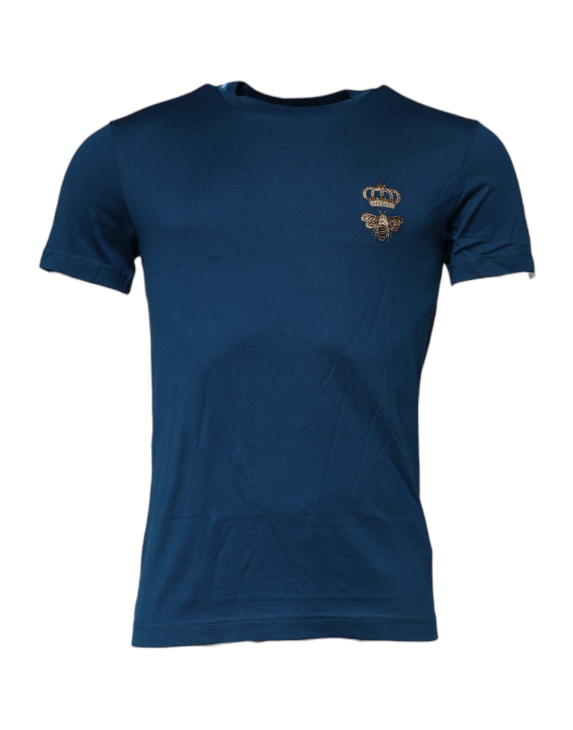 Dolce &amp; Gabbana Blaues Crown Bee-Baumwoll-T-Shirt mit Rundhalsausschnitt für Herren