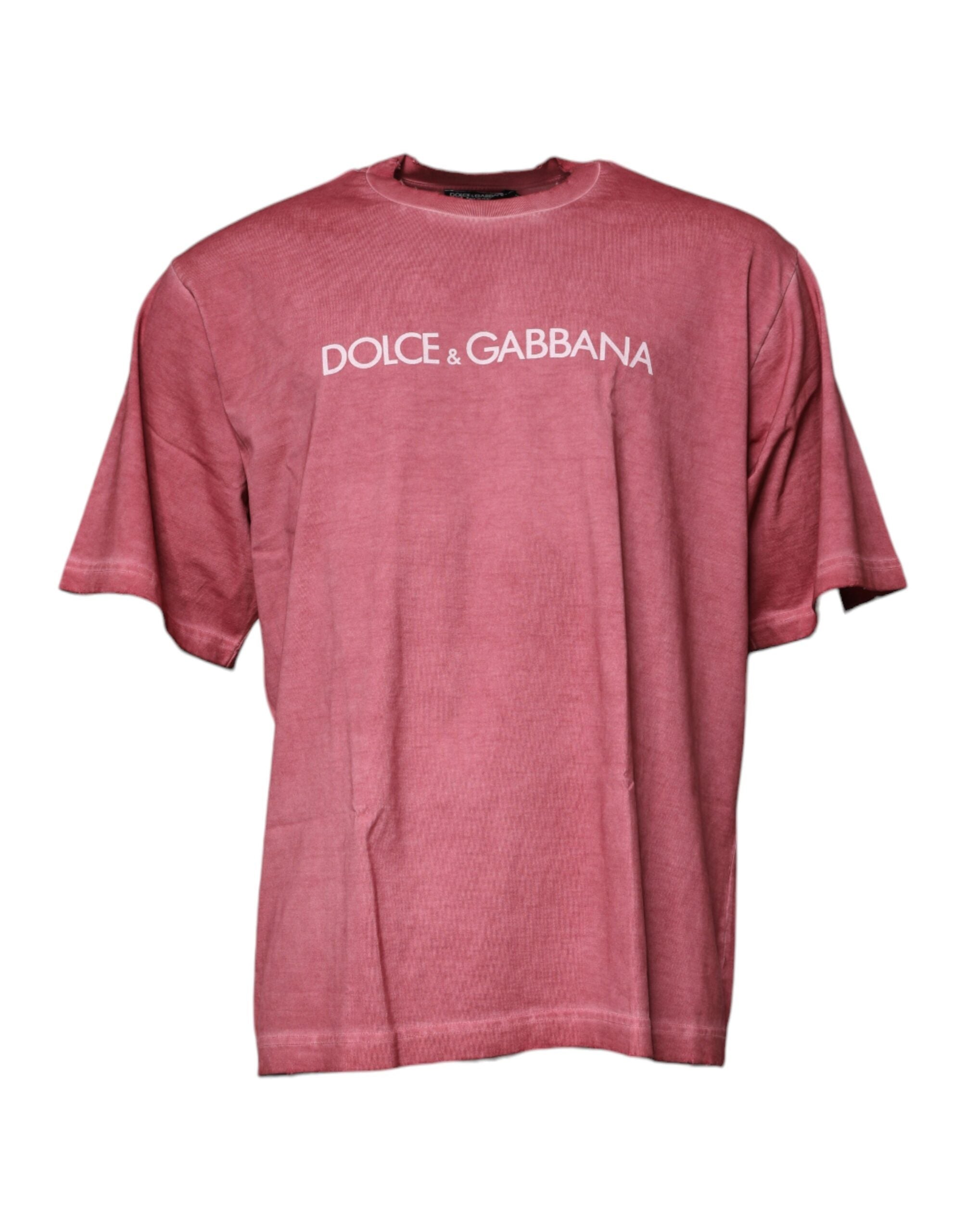 Dolce &amp; Gabbana – Rosa Baumwoll-T-Shirt mit Rundhalsausschnitt und Logo-Print
