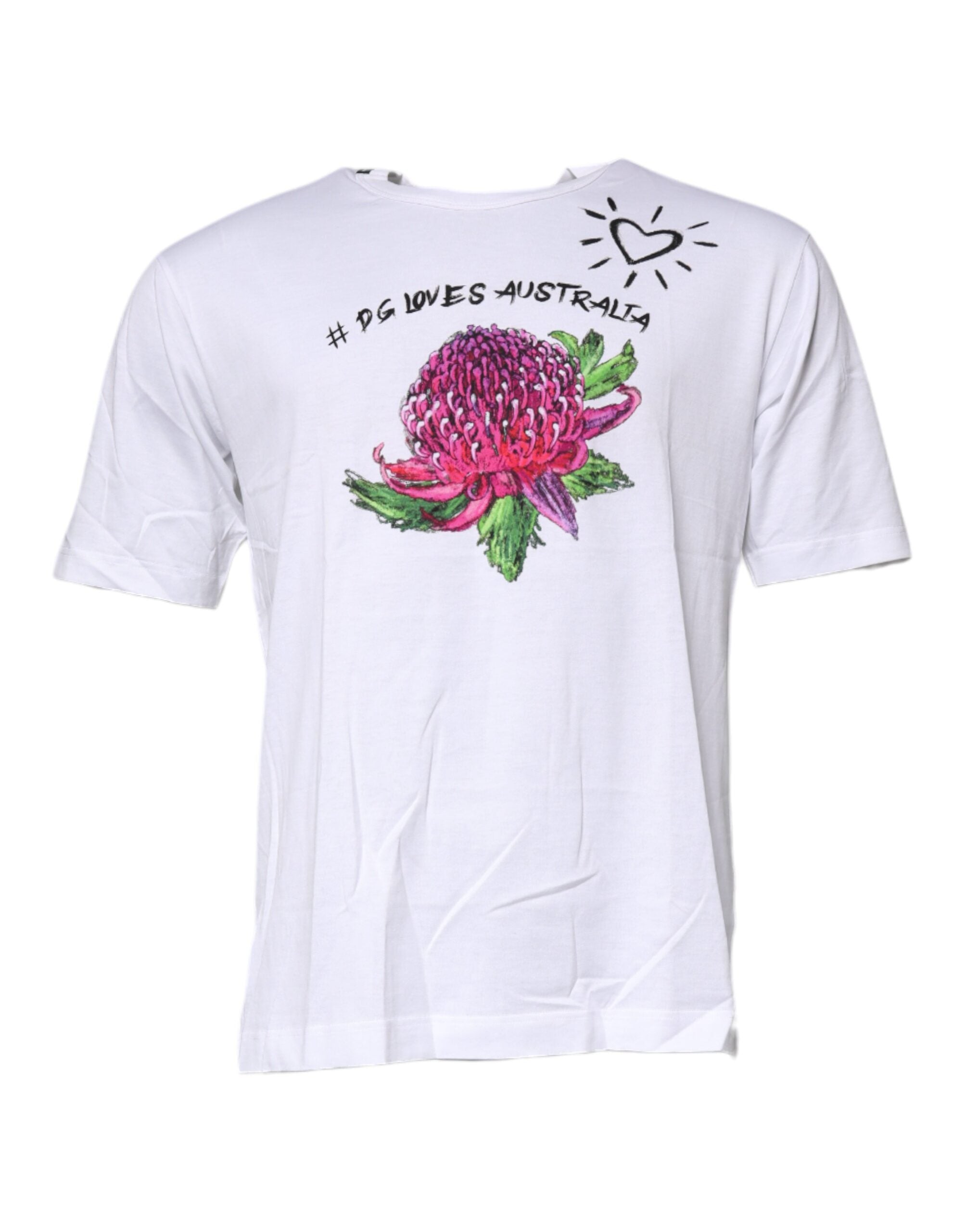 Dolce &amp; Gabbana – Weißes Baumwoll-T-Shirt mit Rundhalsausschnitt und Blumendruck