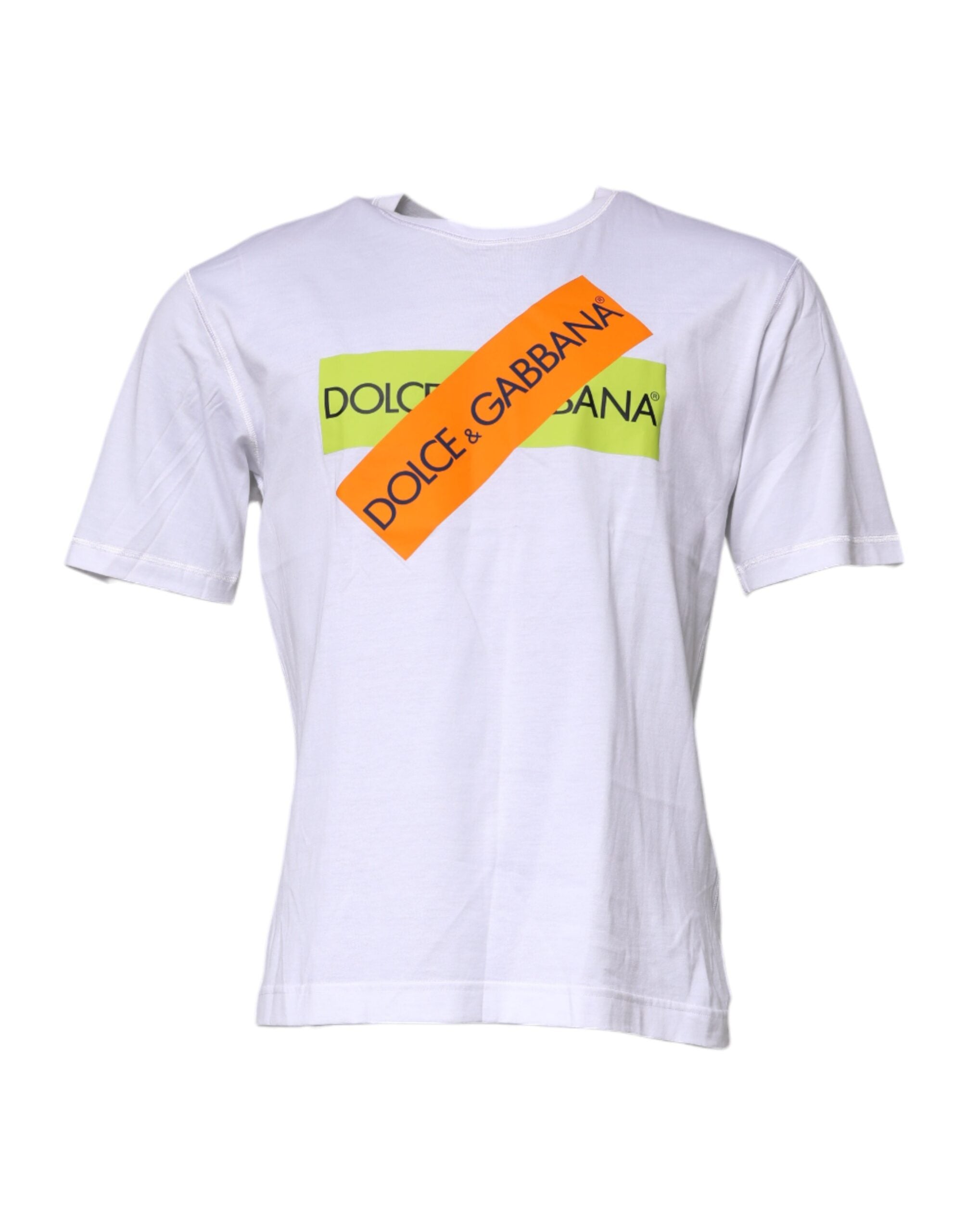 Dolce &amp; Gabbana – Weißes Baumwoll-T-Shirt mit Rundhalsausschnitt und Logoband