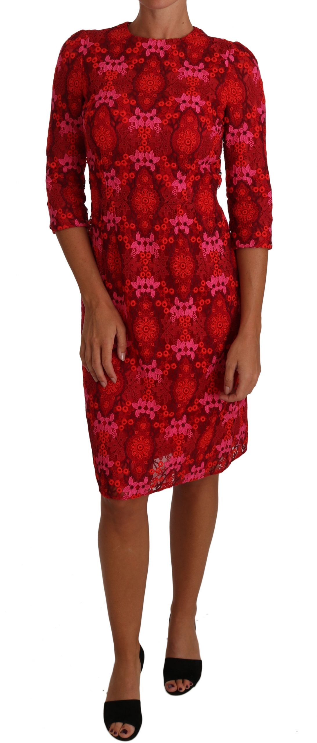 Dolce &amp; Gabbana – Elegantes, knielanges Häkelkleid mit Blumenmuster