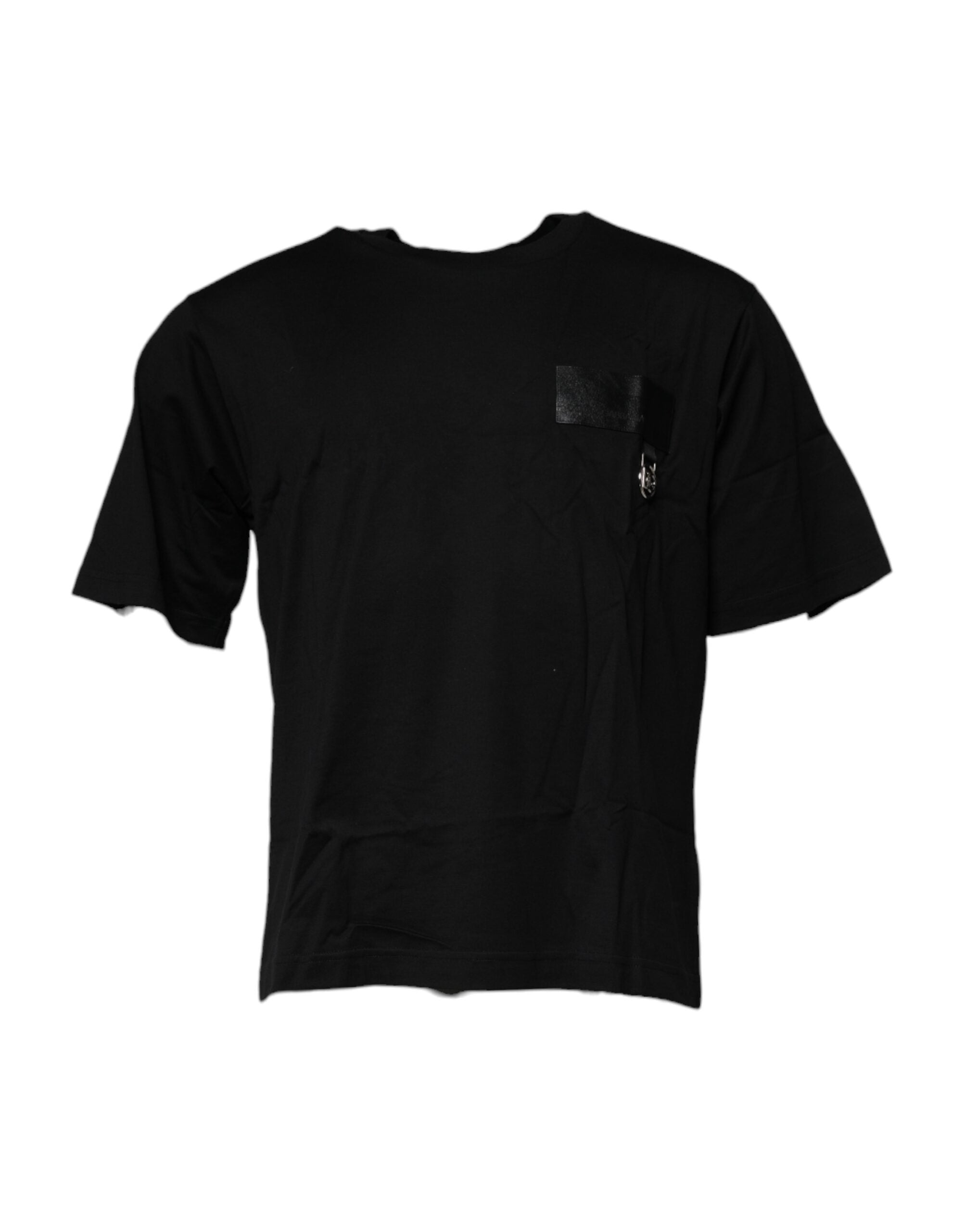 Dolce &amp; Gabbana – Schwarzes Baumwoll-T-Shirt mit Rundhalsausschnitt und Logo-Patch