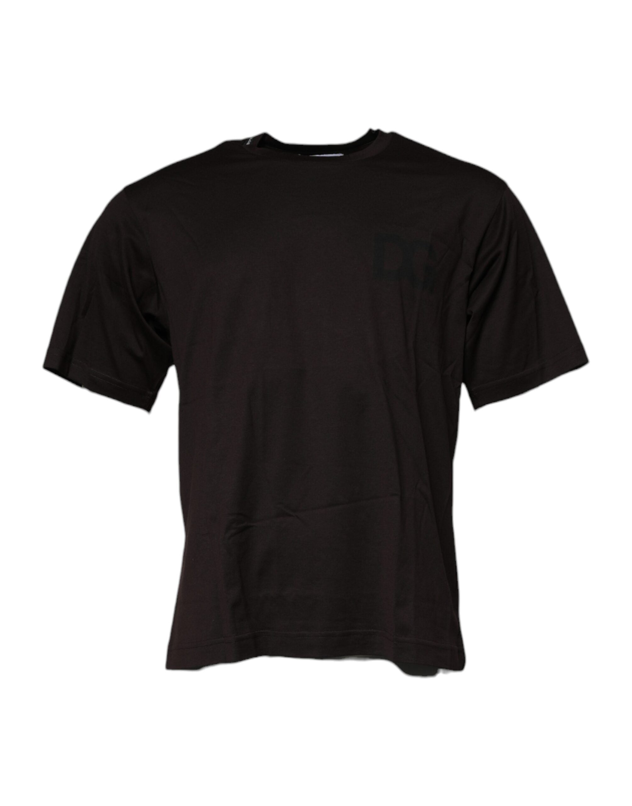 Dolce &amp; Gabbana – Dunkelbraunes T-Shirt aus Baumwolle mit Rundhalsausschnitt und Logo
