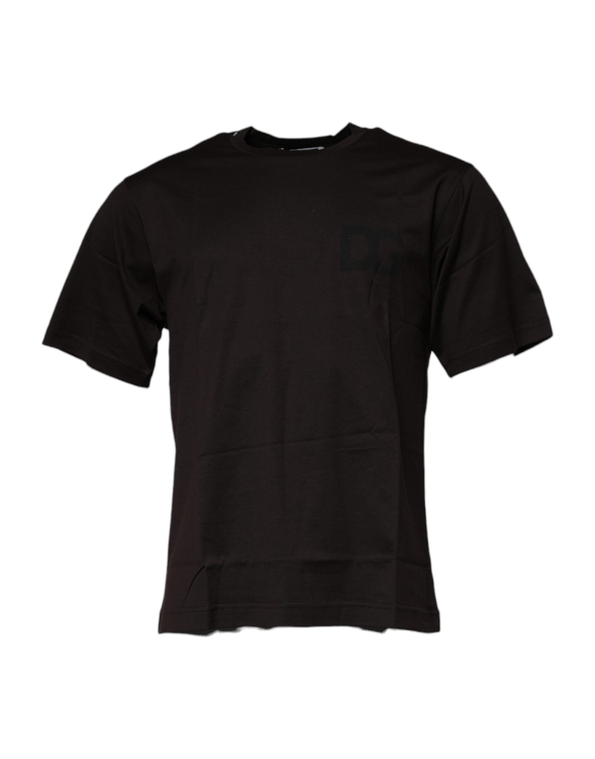 Dolce &amp; Gabbana – Dunkelbraunes T-Shirt aus Baumwolle mit Rundhalsausschnitt und Logo