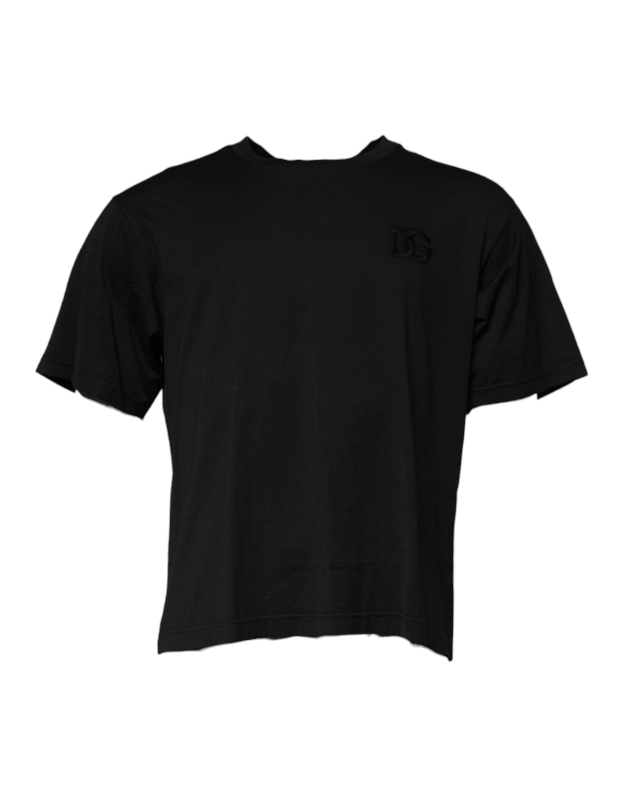 Dolce &amp; Gabbana – Schwarzes T-Shirt aus Baumwolle mit Rundhalsausschnitt und DG-Logo