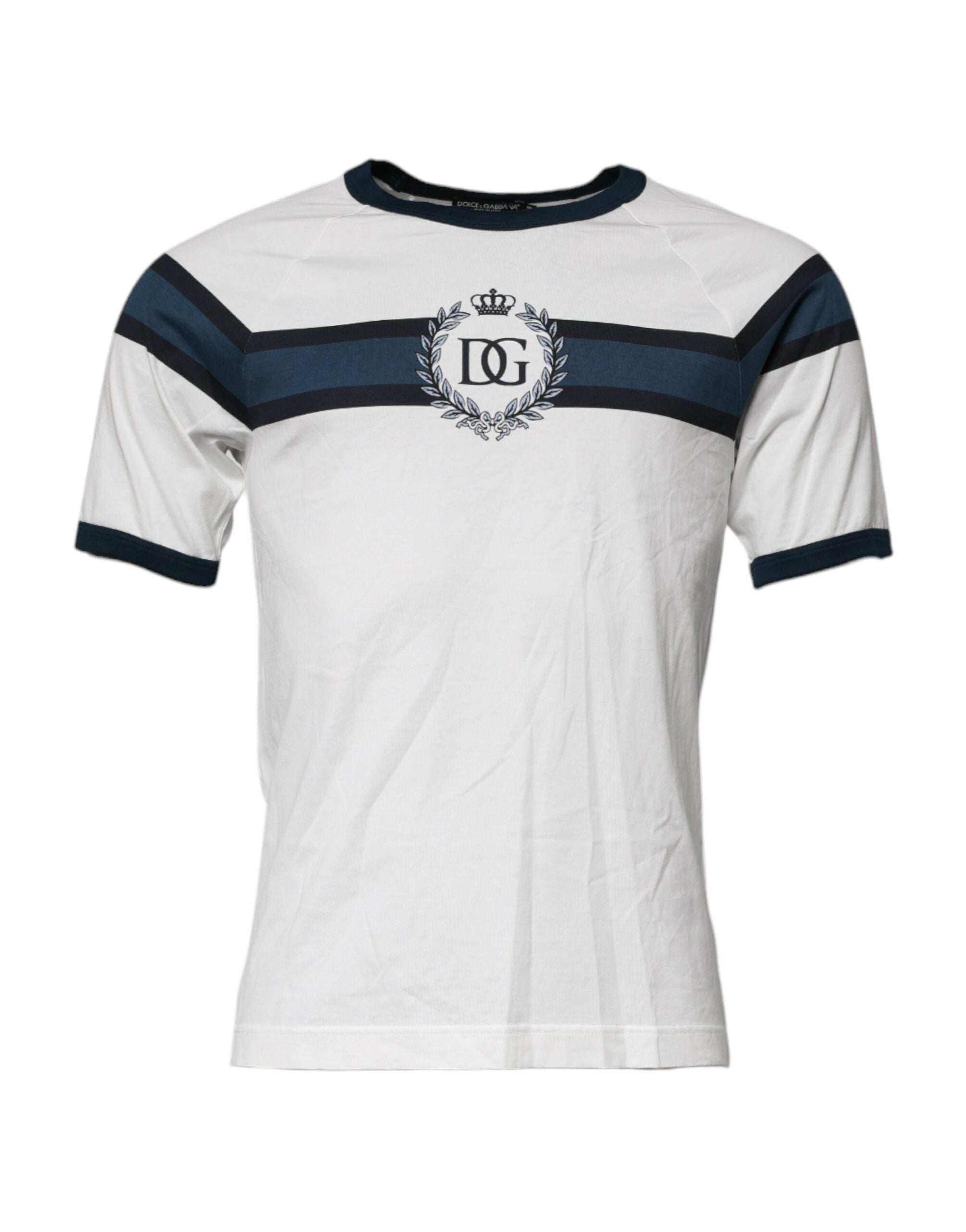 Dolce &amp; Gabbana Weißes Herren-T-Shirt aus Baumwolle mit Rundhalsausschnitt und Logo-Print