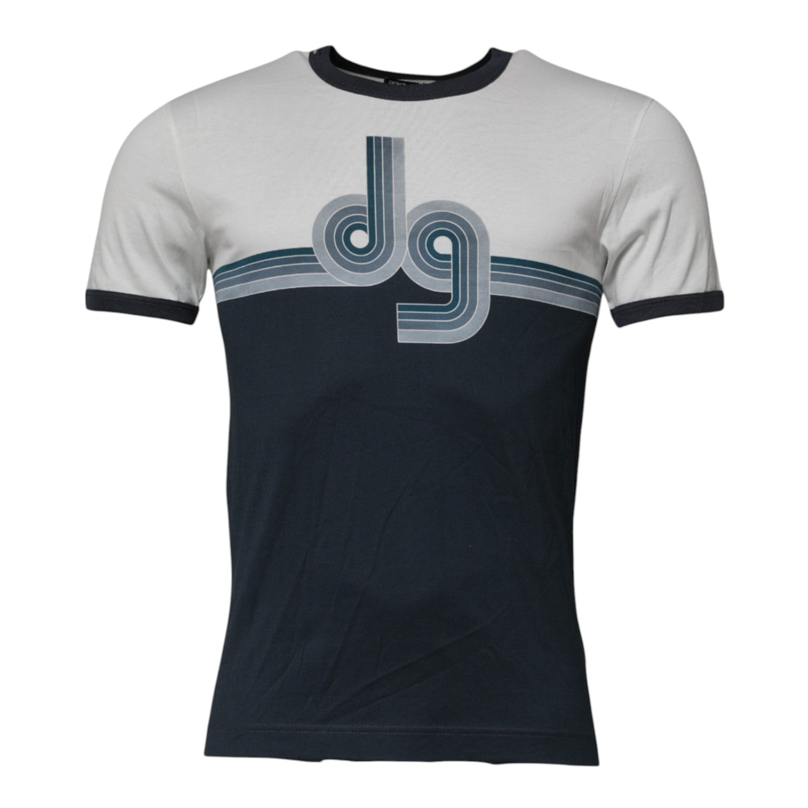Dolce &amp; Gabbana – T-Shirt mit Rundhalsausschnitt aus Baumwolle mit Logo in Weiß und Blau