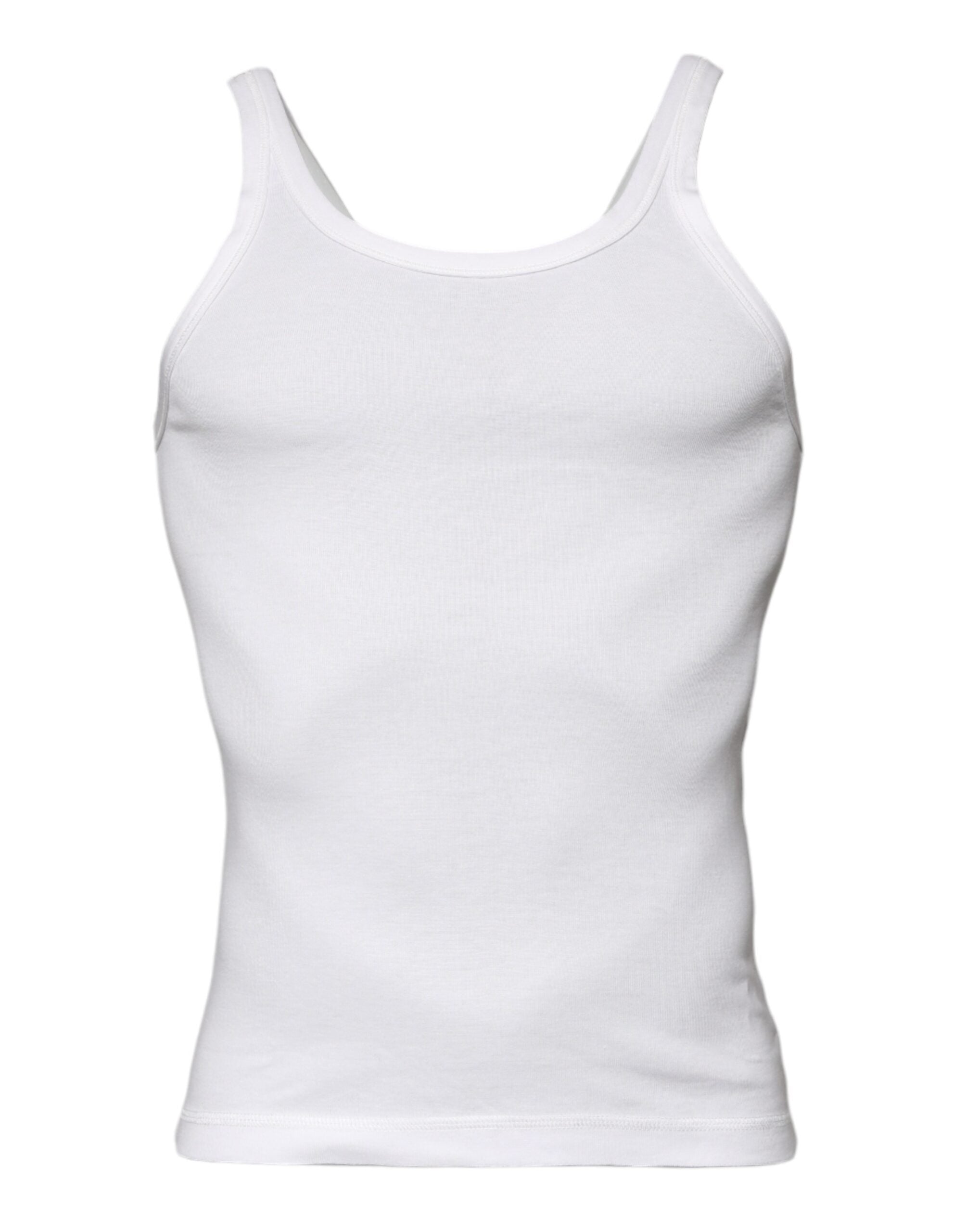 Dolce &amp; Gabbana – Ärmelloses Tank-T-Shirt aus Baumwolle mit Rundhalsausschnitt in Elfenbein
