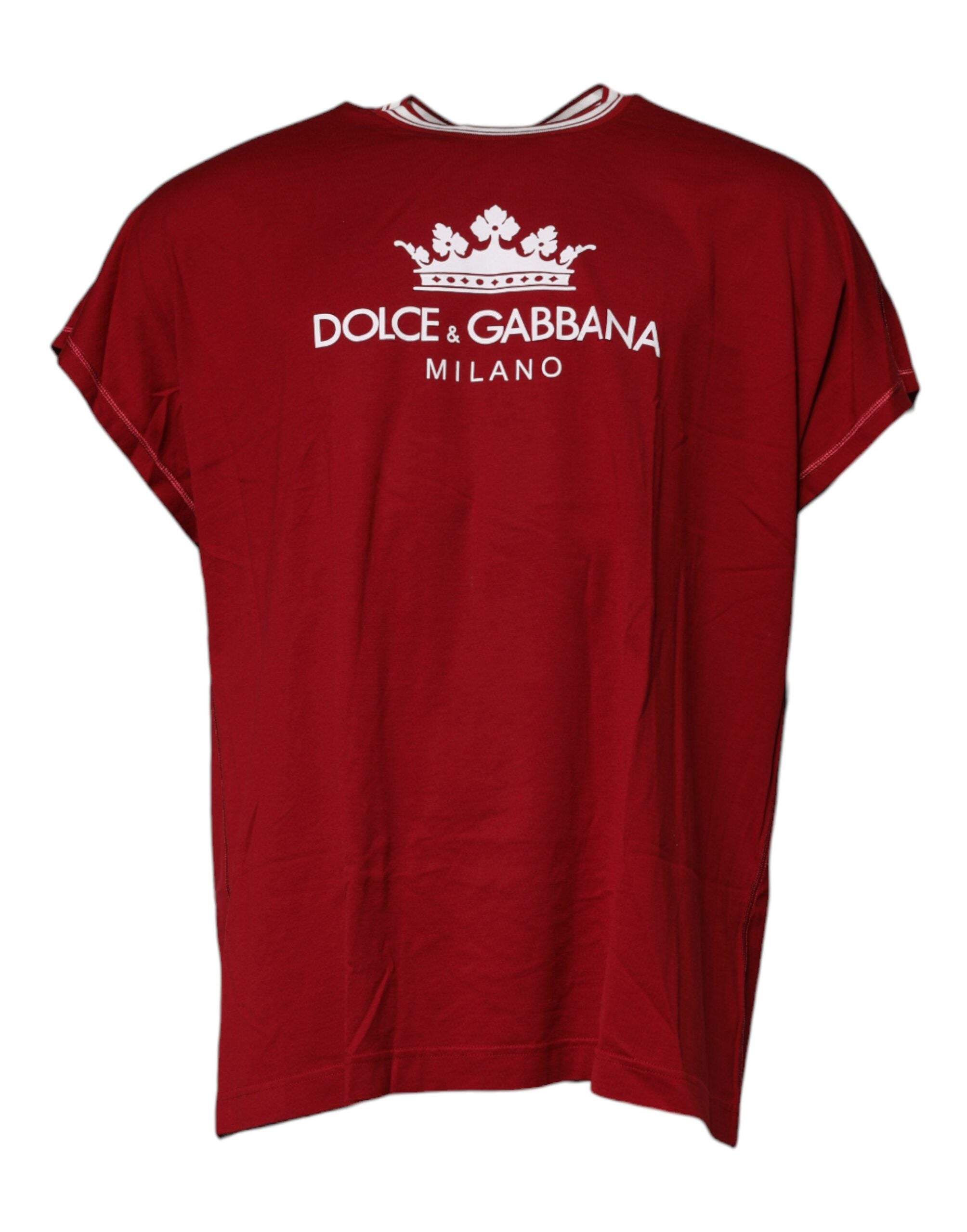 Dolce &amp; Gabbana Rotes T-Shirt aus Baumwolle mit Rundhalsausschnitt und Krone