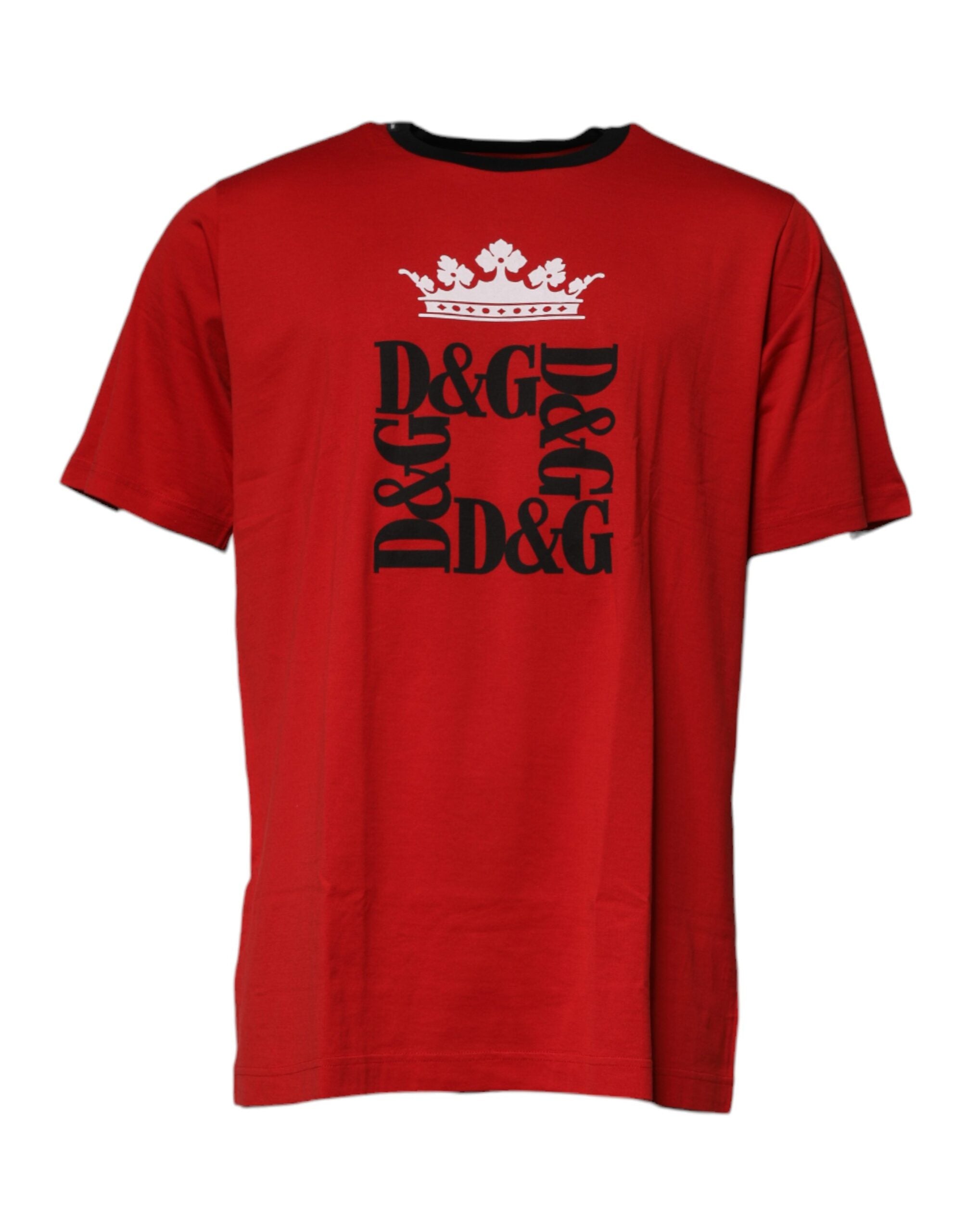 Dolce &amp; Gabbana Rotes T-Shirt aus Baumwolle mit Rundhalsausschnitt und Krone
