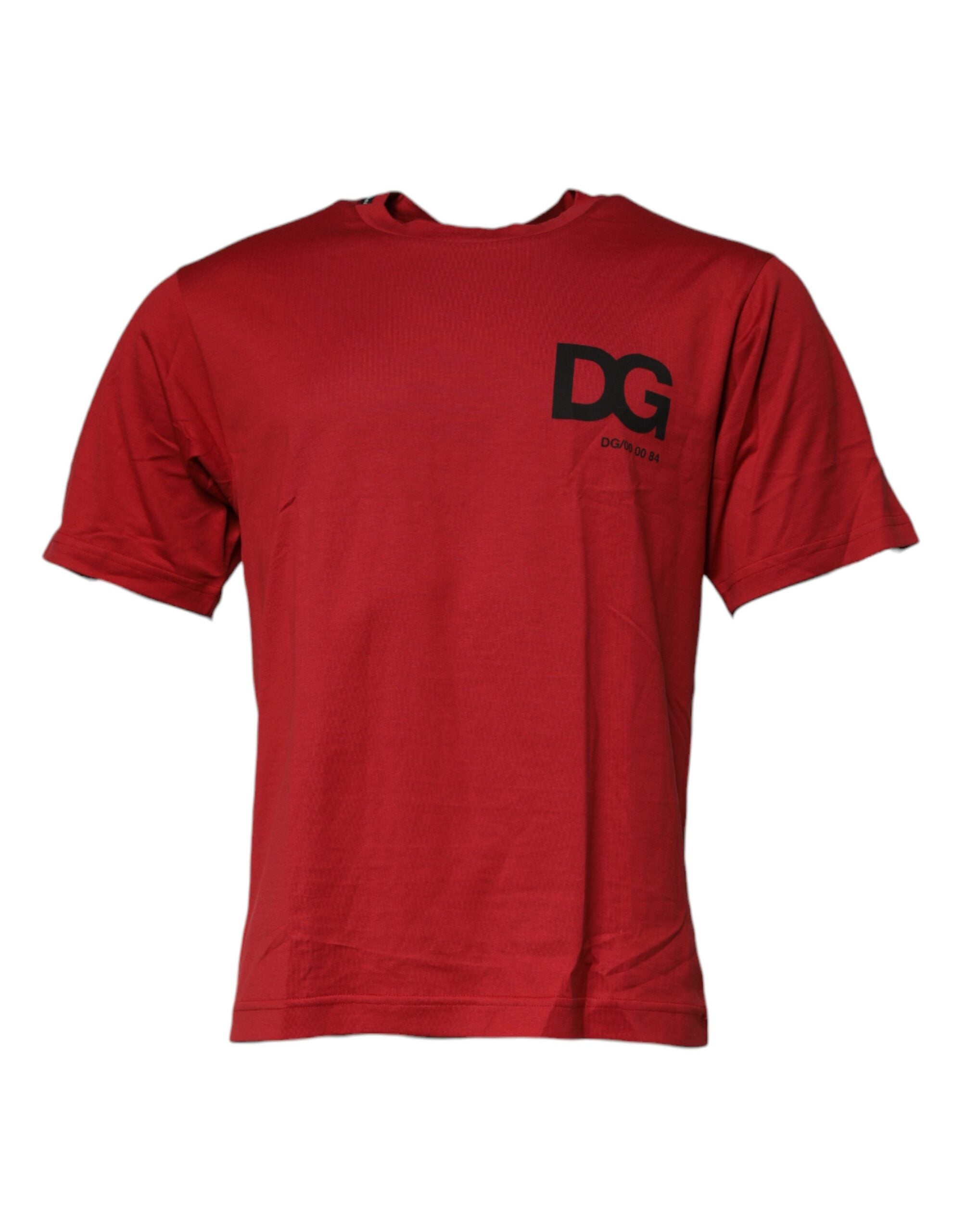 Dolce &amp; Gabbana Rotes T-Shirt aus Baumwolle mit Rundhalsausschnitt und DG-Logo