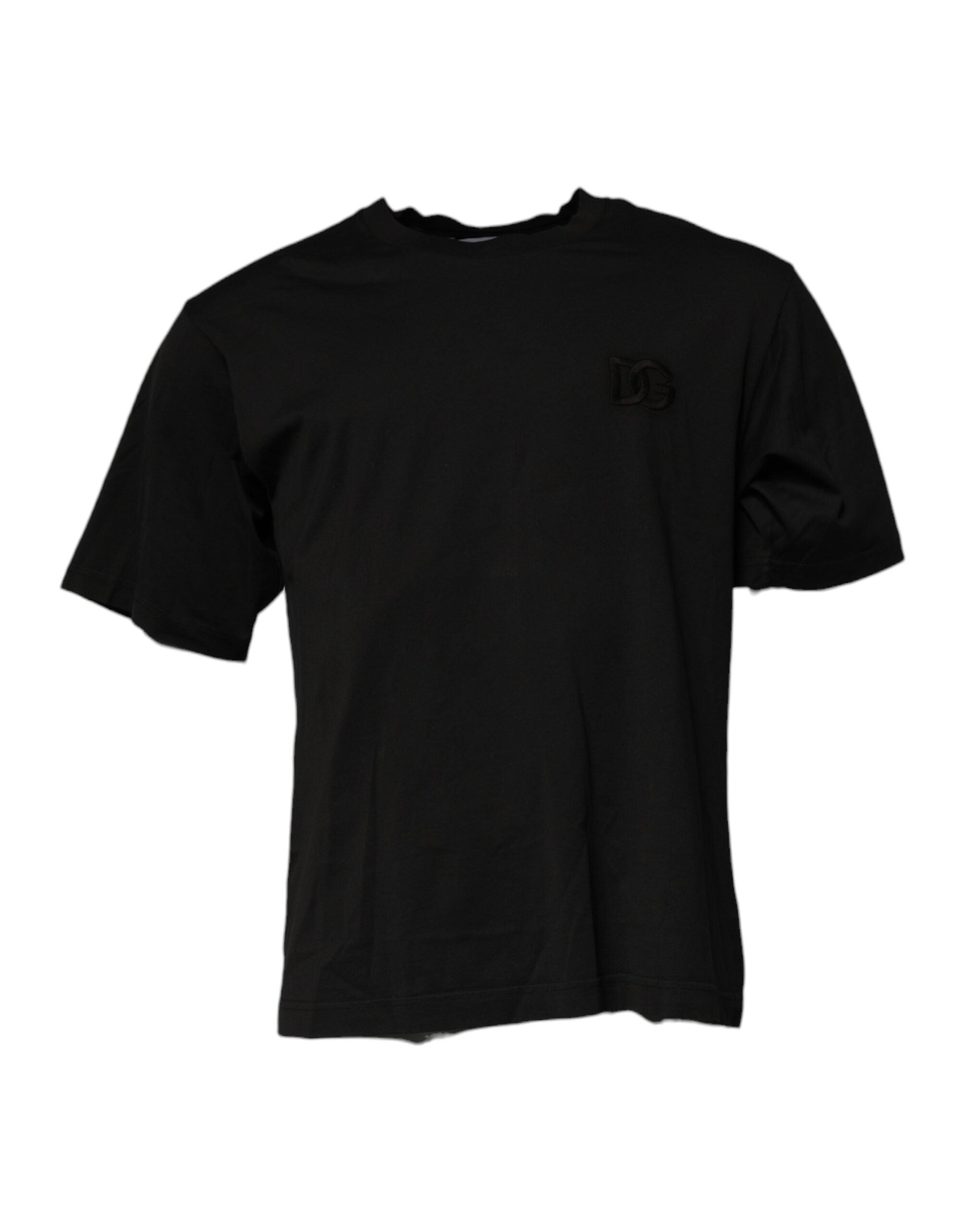 Dolce &amp; Gabbana – Schwarzes T-Shirt aus Baumwolle mit Rundhalsausschnitt und DG-Logo