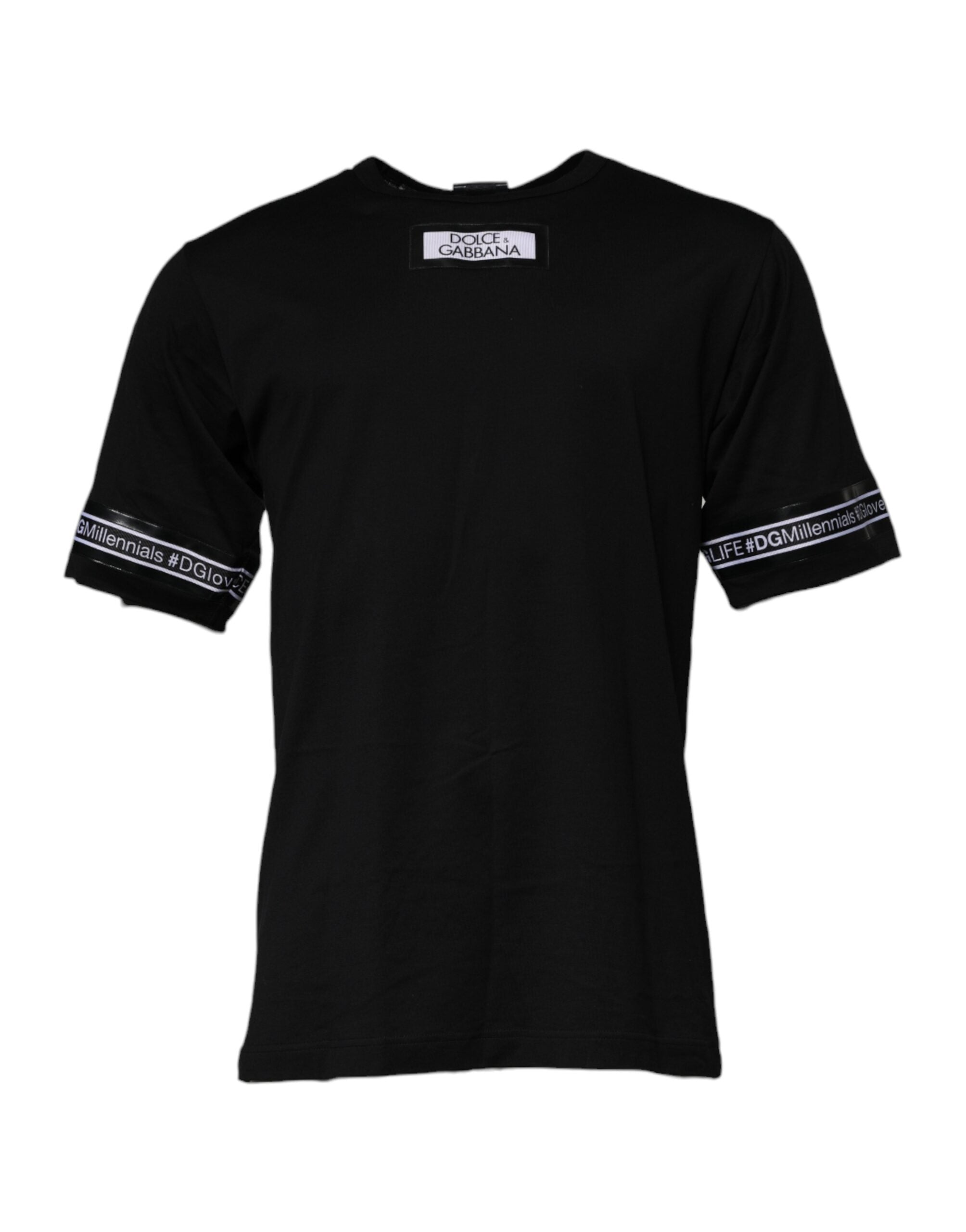 Tricou Dolce &amp; Gabbana negru cu guler rotund din bumbac #DGMILLENNIALS