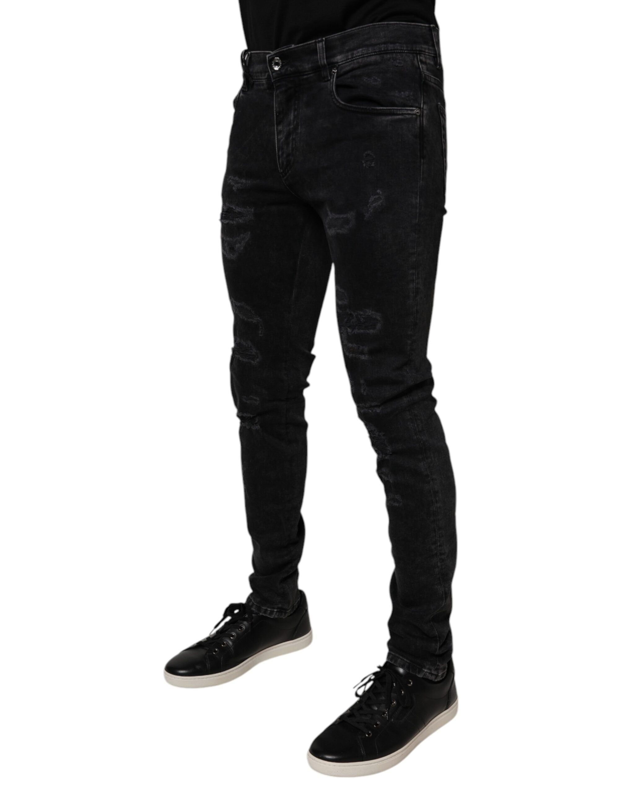Dolce &amp; Gabbana Schwarze Skinny Jeans aus zerfetzter Baumwolle für Herren