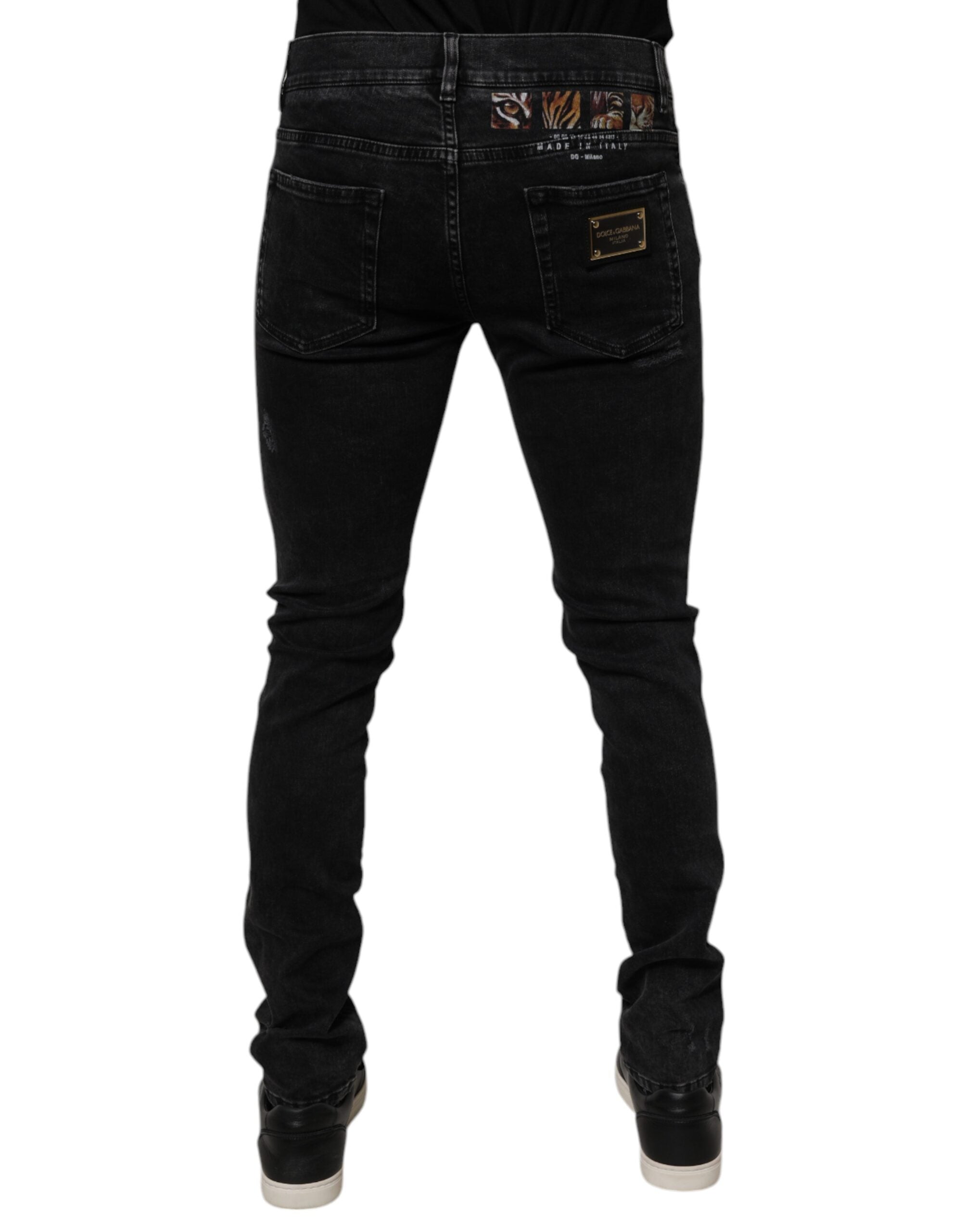 Dolce &amp; Gabbana Schwarze Skinny Jeans aus zerfetzter Baumwolle für Herren