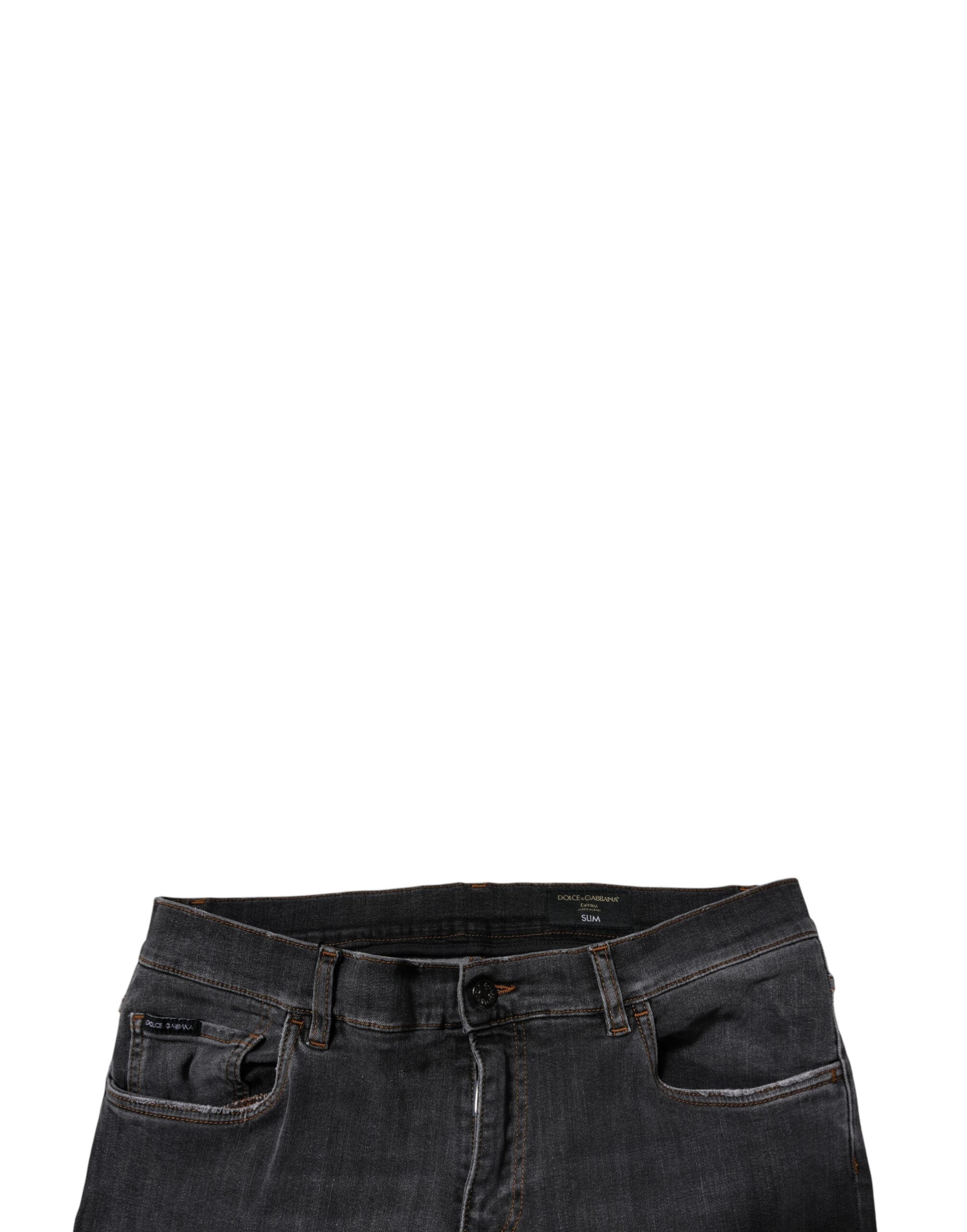 Dolce &amp; Gabbana Dunkelgraue Slim Fit-Jeans aus gewaschener Baumwolle