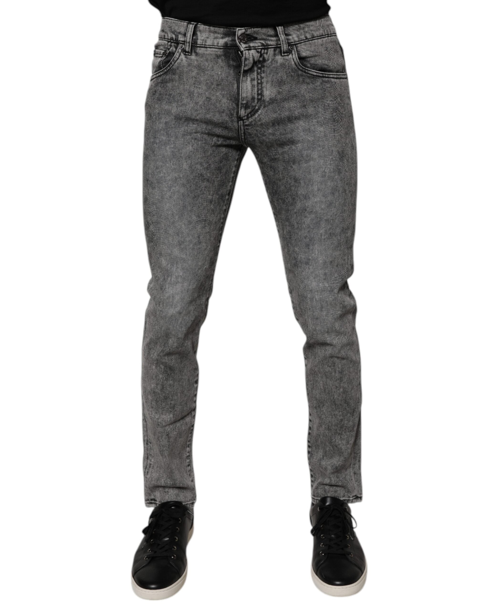 Dolce &amp; Gabbana Dunkelgraue Slim Fit-Jeans aus gewaschener Baumwolle