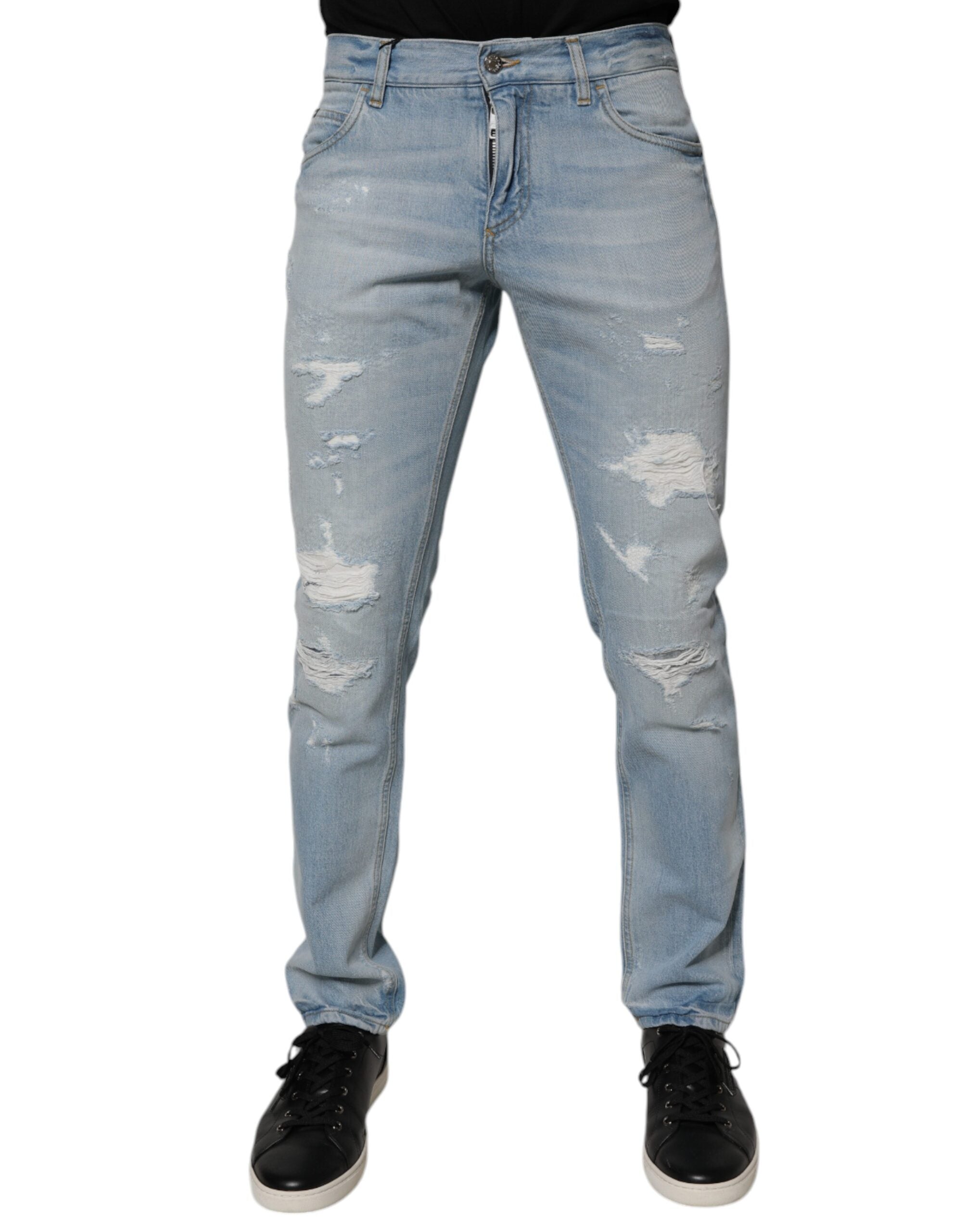Dolce &amp; Gabbana – Hellblaue, zerfetzte Skinny-Jeans mit Logo