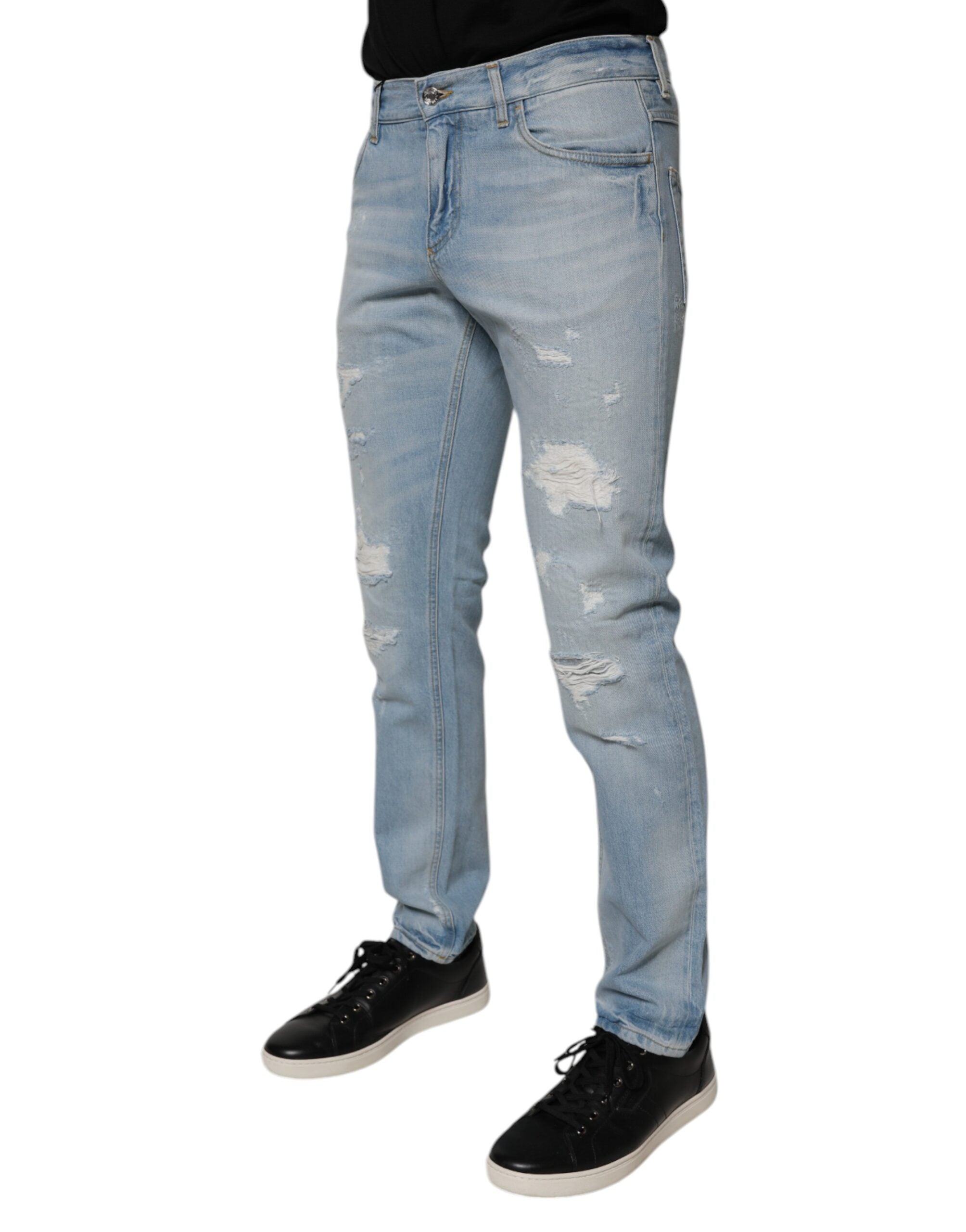 Dolce &amp; Gabbana – Hellblaue, zerfetzte Skinny-Jeans mit Logo