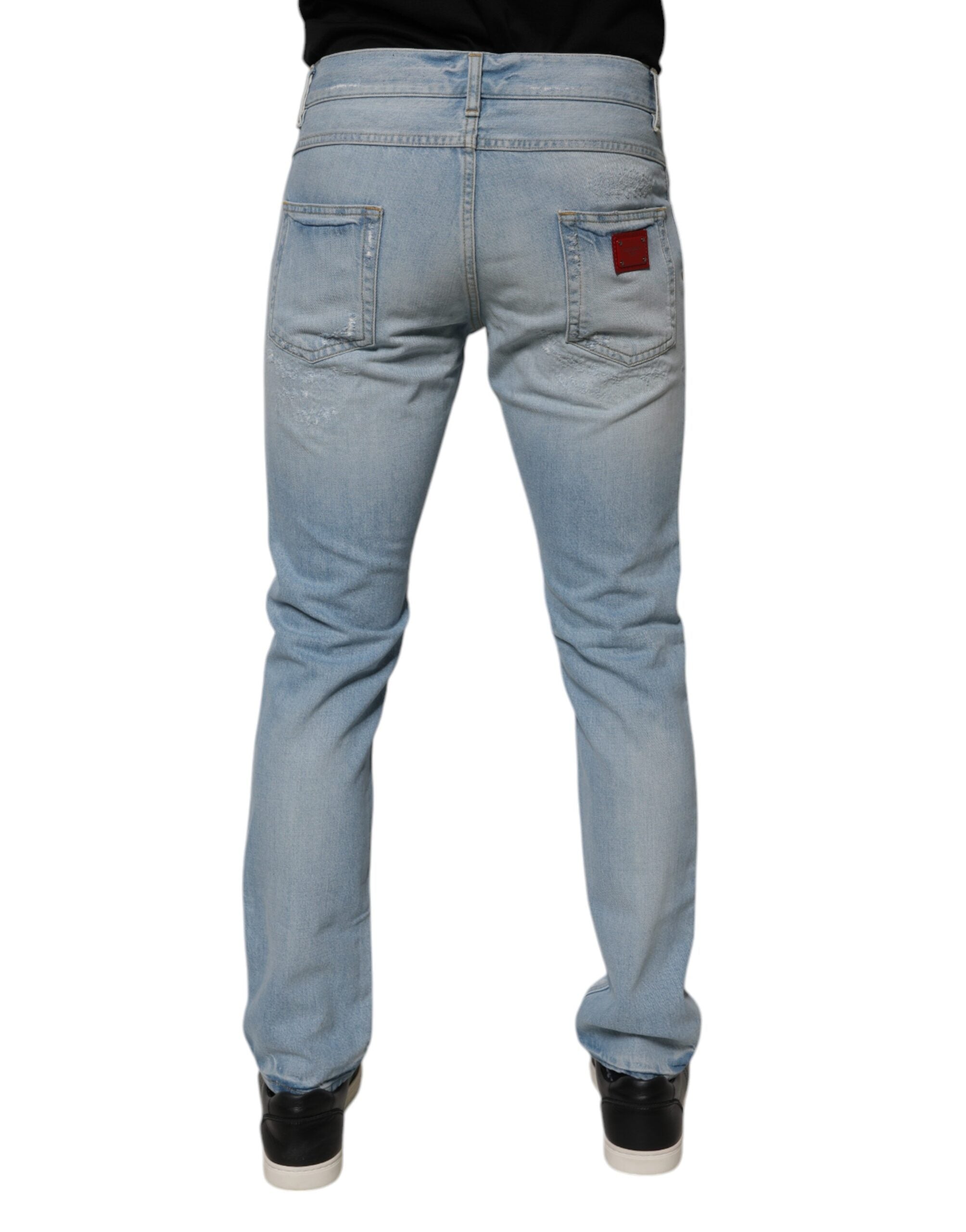 Dolce &amp; Gabbana – Hellblaue, zerfetzte Skinny-Jeans mit Logo