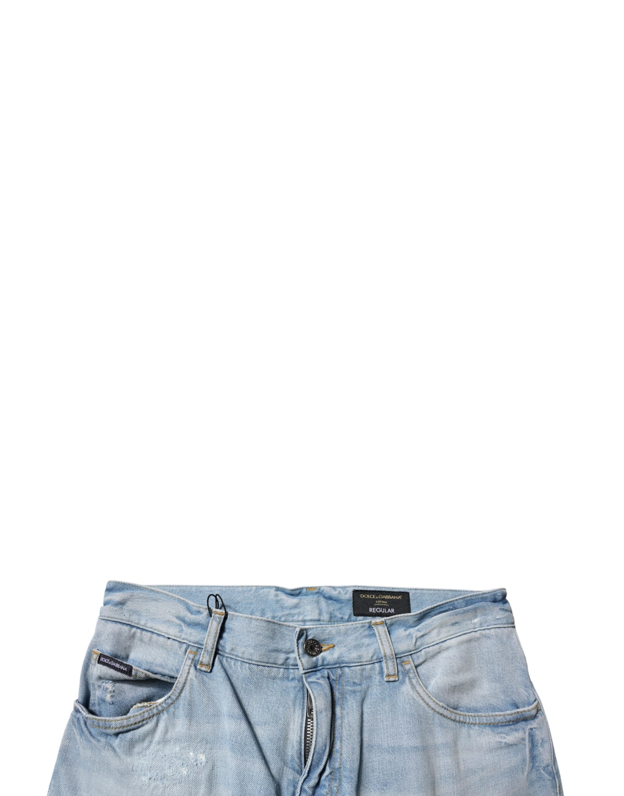Dolce &amp; Gabbana – Hellblaue, zerfetzte Skinny-Jeans mit Logo