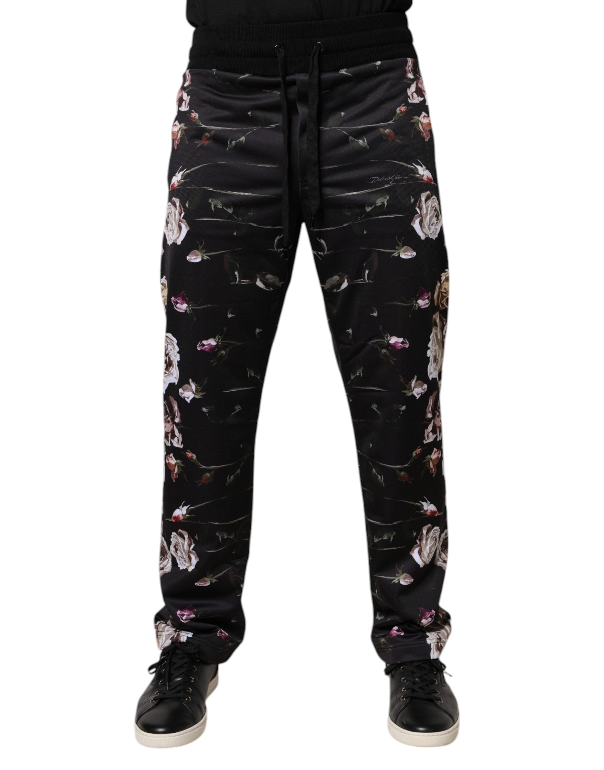 Dolce &amp; Gabbana Schwarze Jogginghose aus Polyester mit Blumenmuster