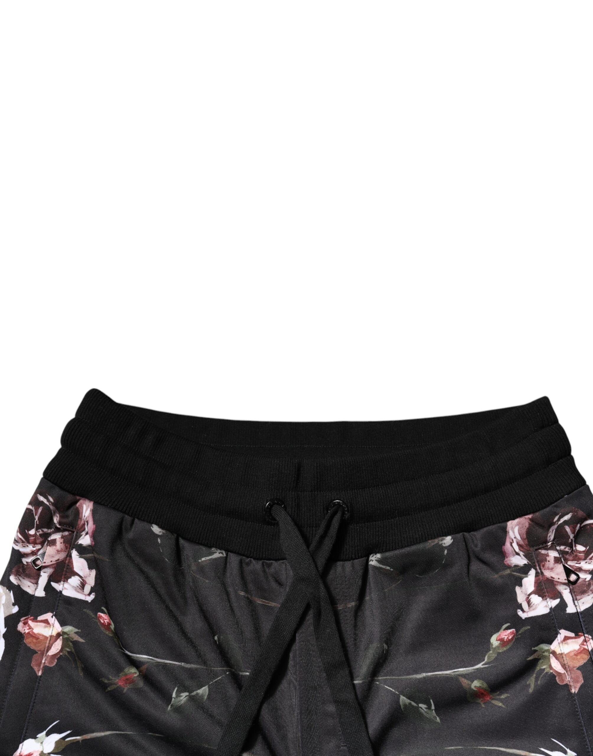Dolce &amp; Gabbana Schwarze Jogginghose aus Polyester mit Blumenmuster