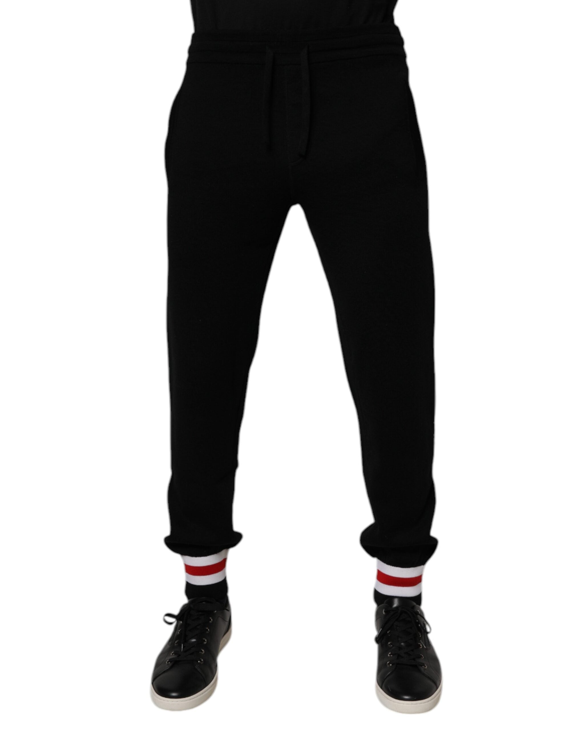Dolce &amp; Gabbana – Schwarze Jogginghose aus Wolle mit mittlerer Taille
