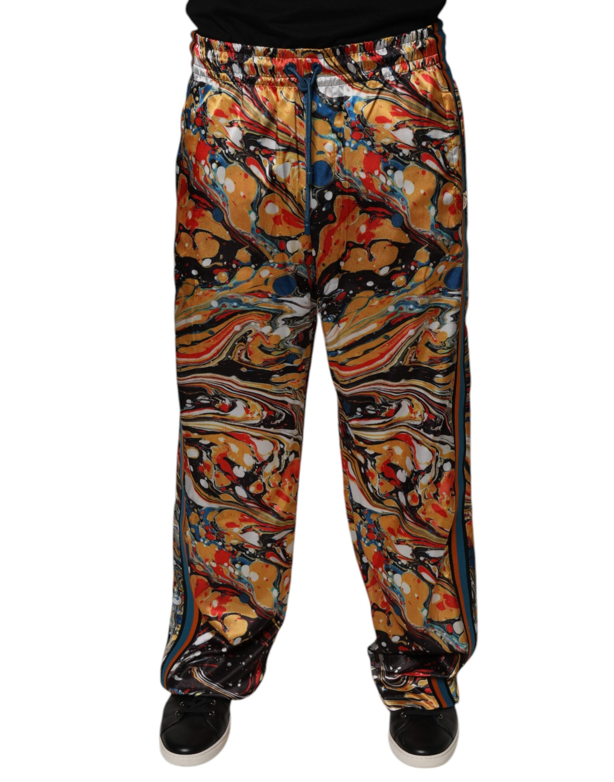 Dolce &amp; Gabbana Mehrfarbige Marmor-Satin-Trainingshose für Herren