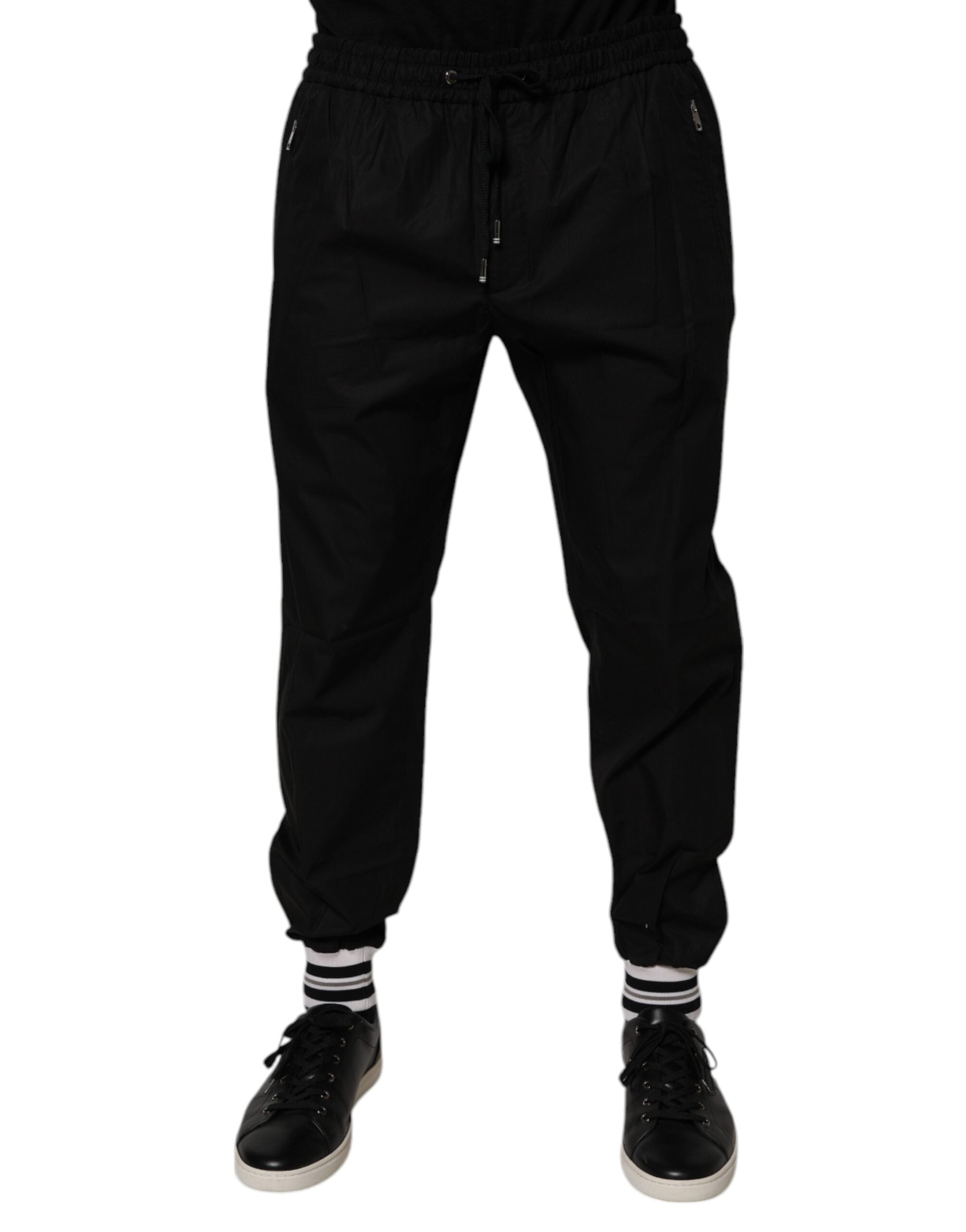Dolce &amp; Gabbana Pantaloni sport negri din bumbac pentru bărbați