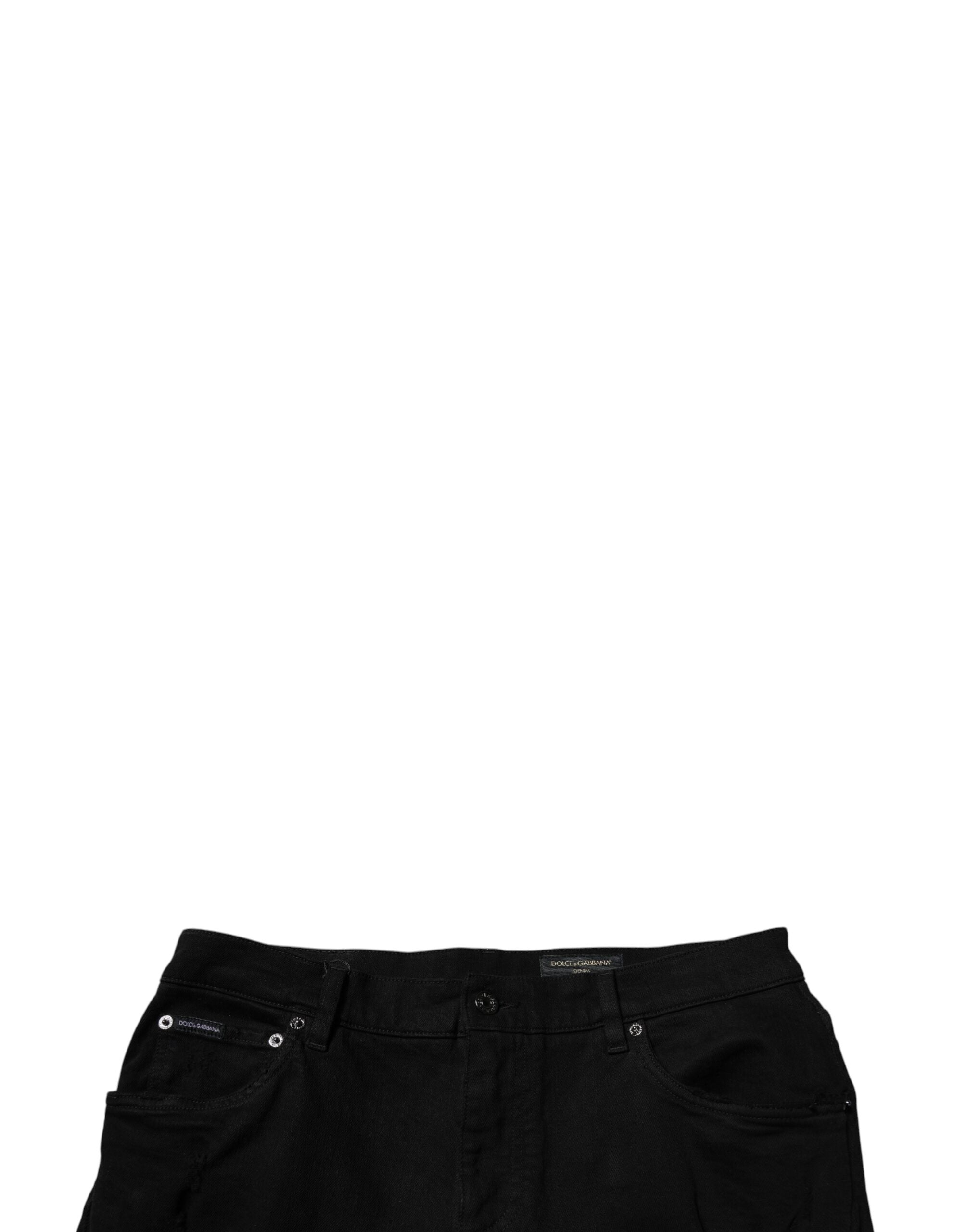 Blugi skinny Dolce &amp; Gabbana negri din bumbac zdrențuit pentru bărbați
