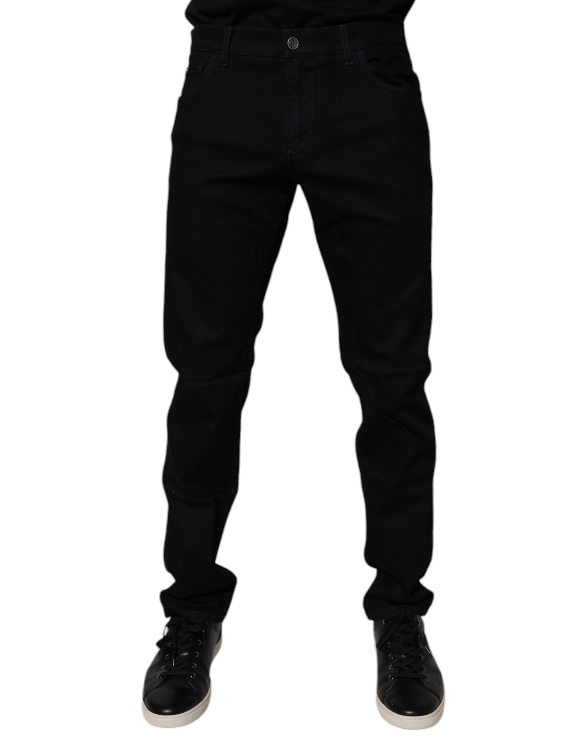 Blugi Dolce &amp; Gabbana negri din bumbac elastic, croială slim fit pentru bărbați