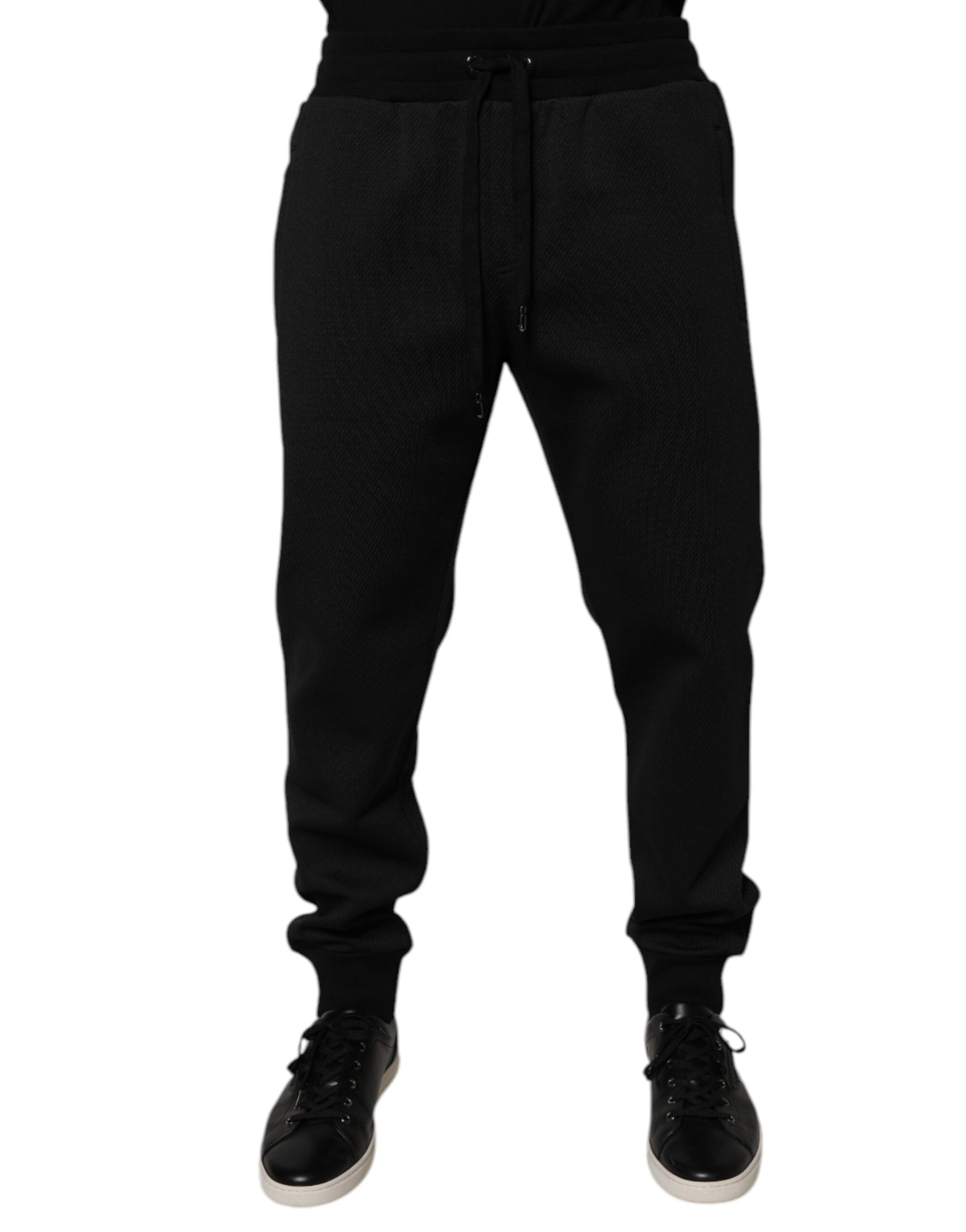 Dolce &amp; Gabbana Pantaloni sport negri din poliester pentru bărbați