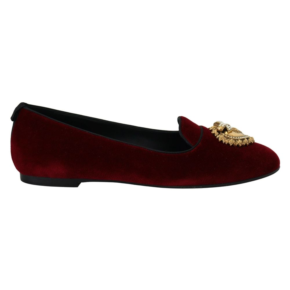 Dolce &amp; Gabbana Burgunderfarbener flacher Baumwollschuh